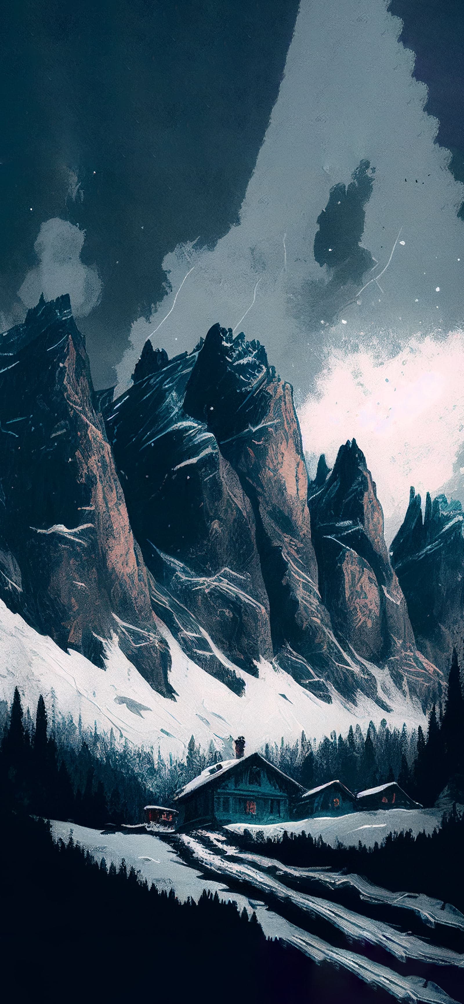 Winter Mountain Cabin - Pro phone wallpaper