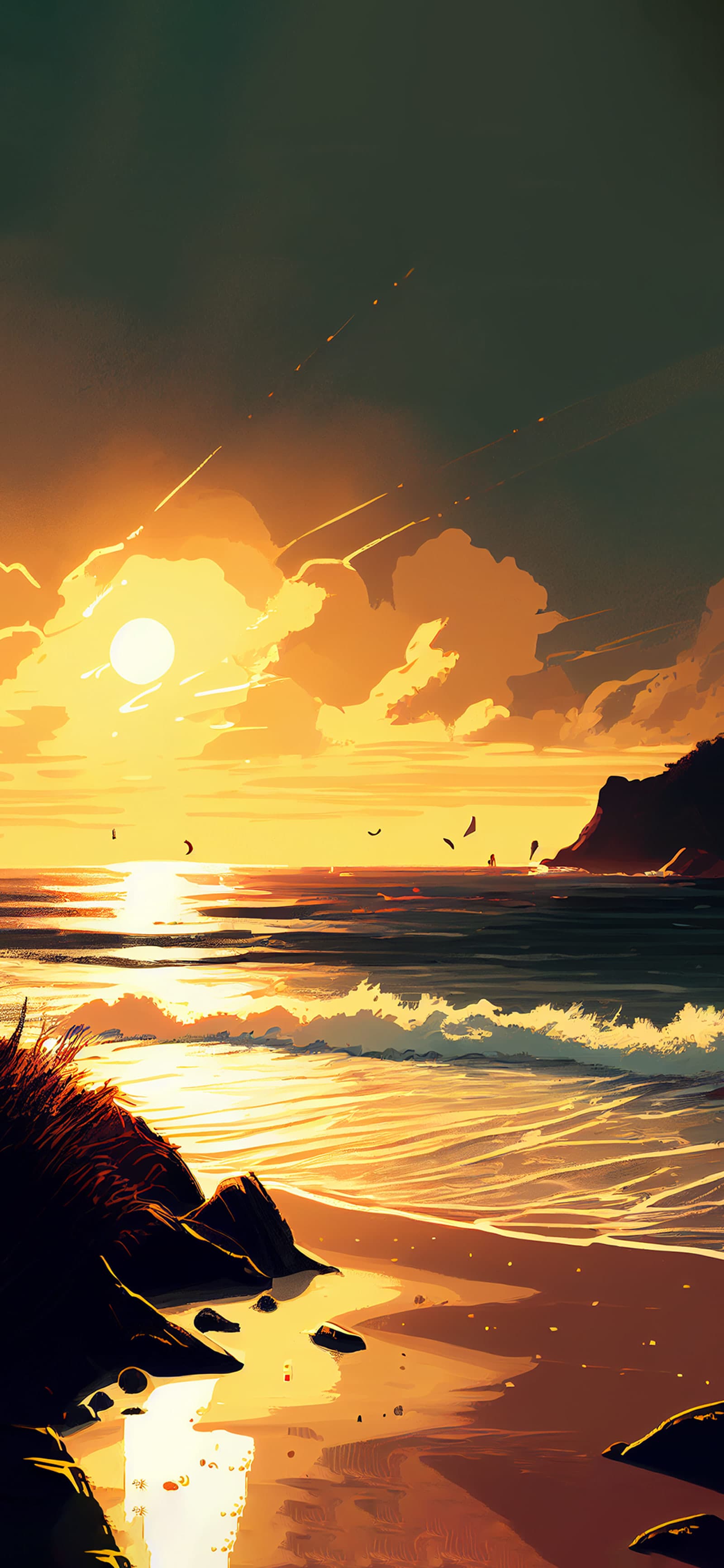 Golden Beach Sunset - Pro phone wallpaper