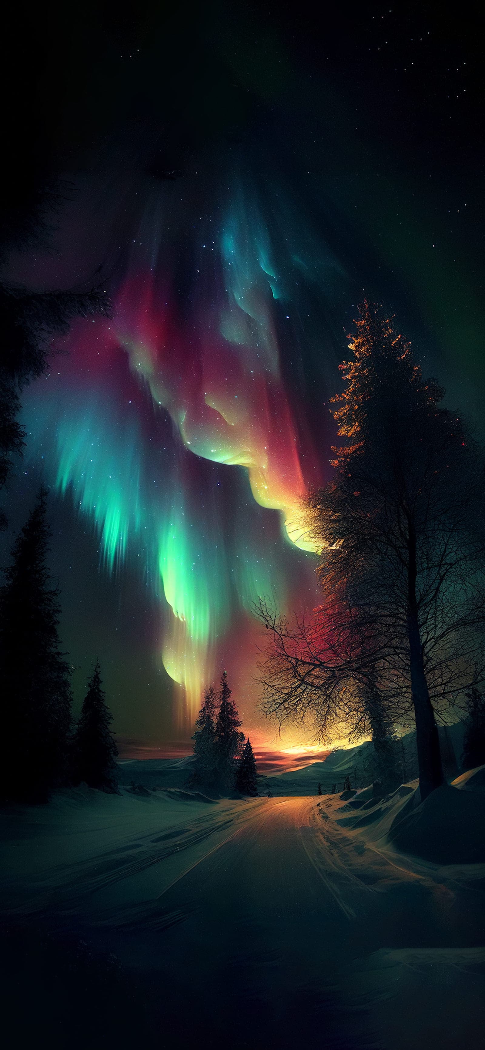 Aurora Winter Road - Pro phone wallpaper