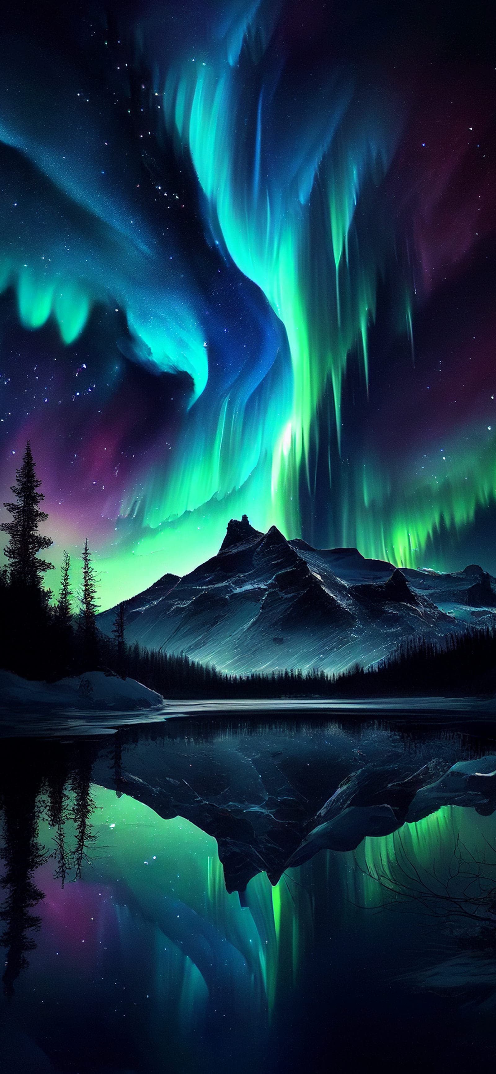 Aurora Mountain Reflection - Pro phone wallpaper