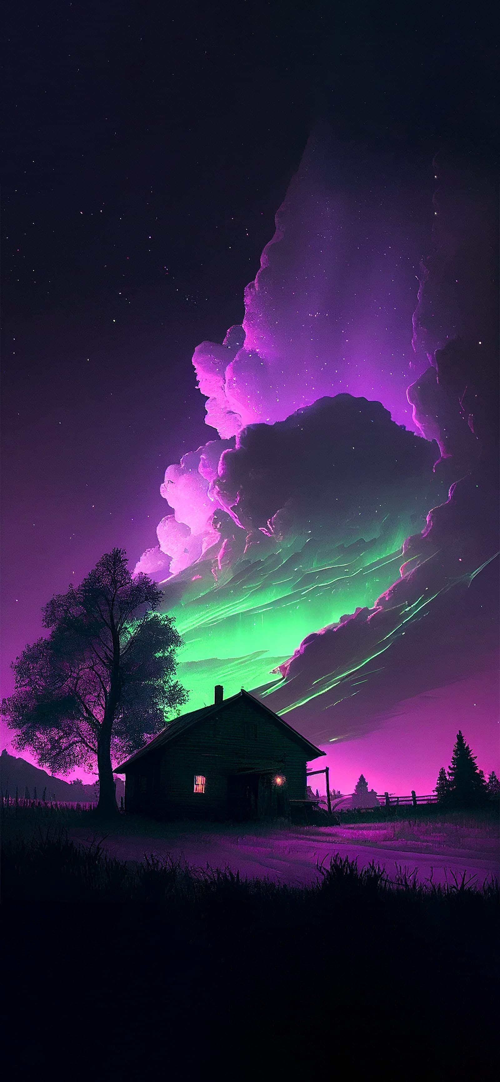 Ethereal Night Cottage - Pro phone wallpaper