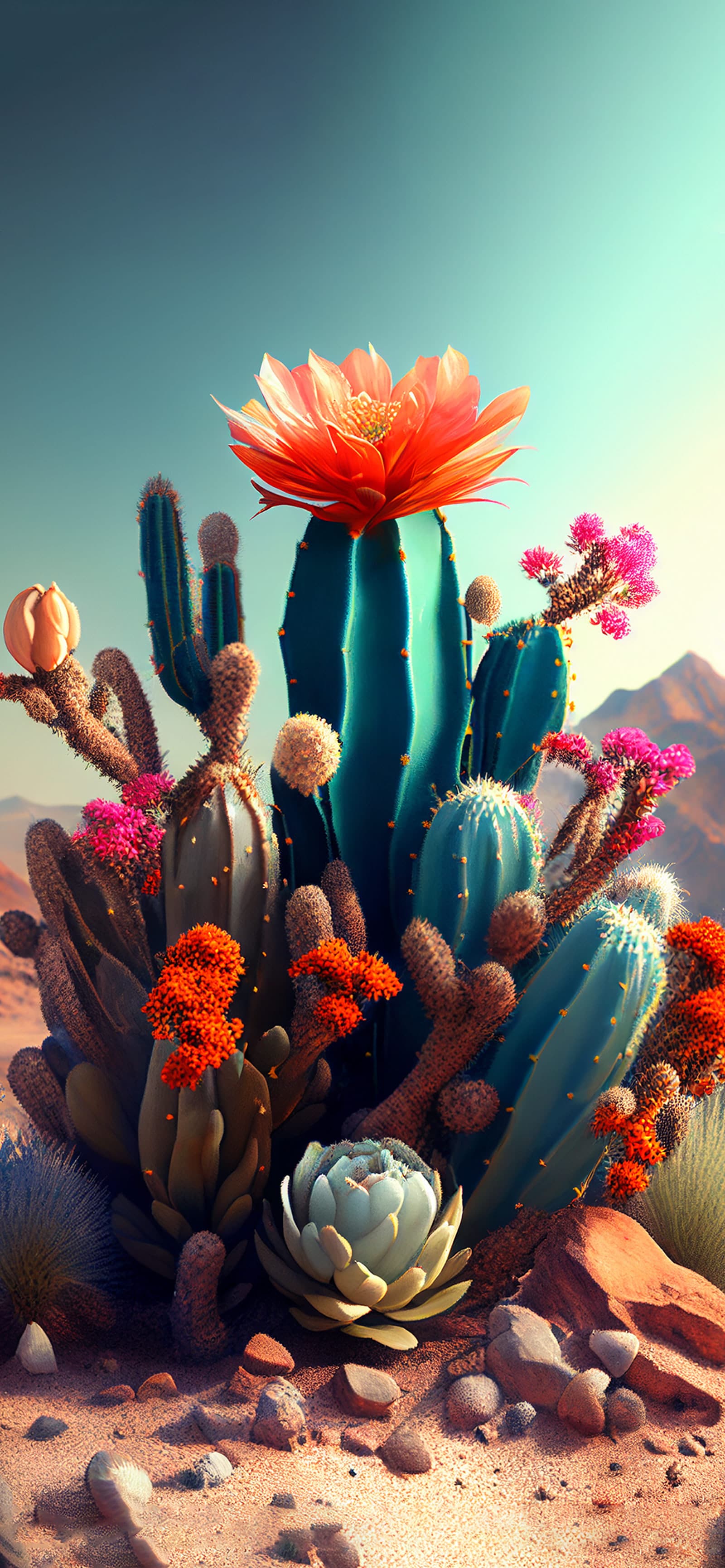 Desert Cactus Bloom - Pro phone wallpaper