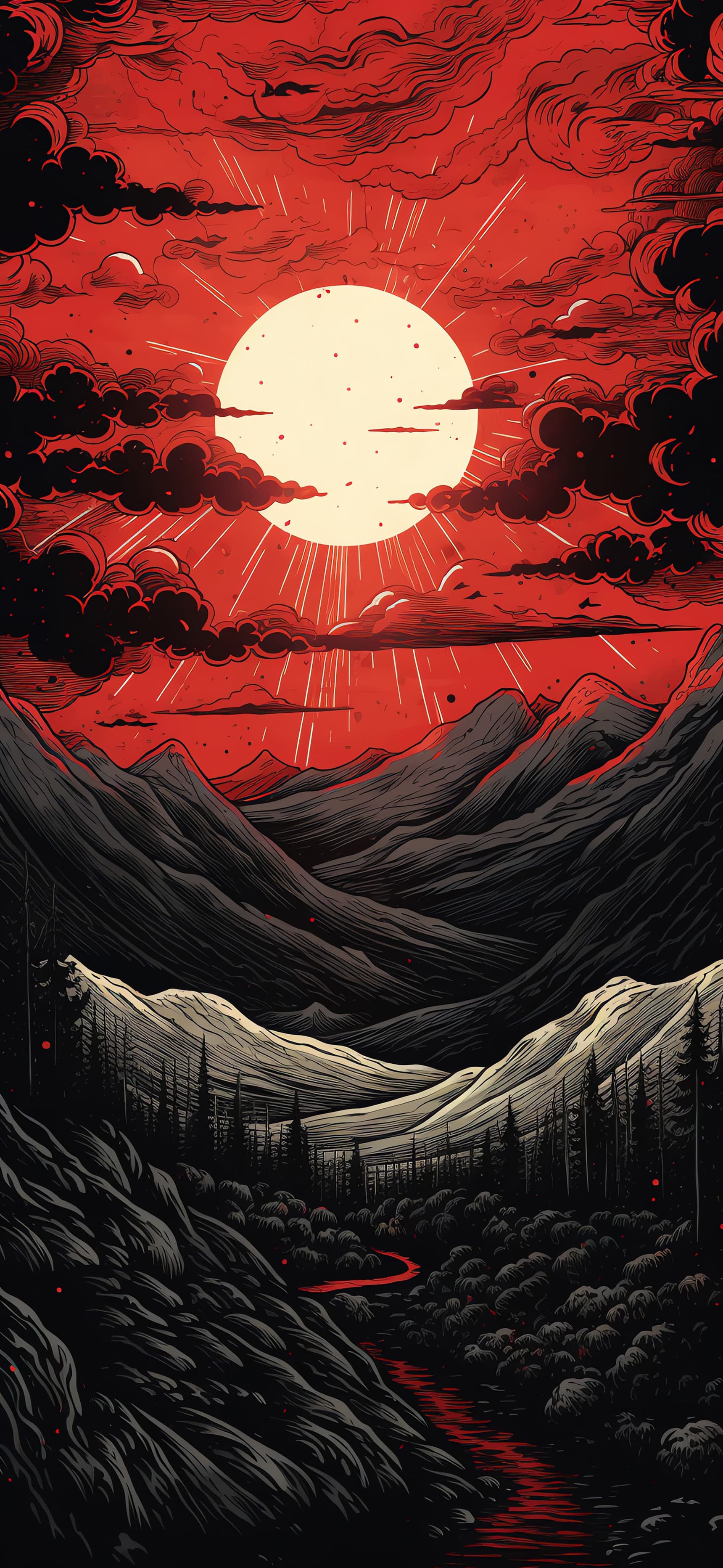 Crimson Mountain Valley - Pro phone wallpaper