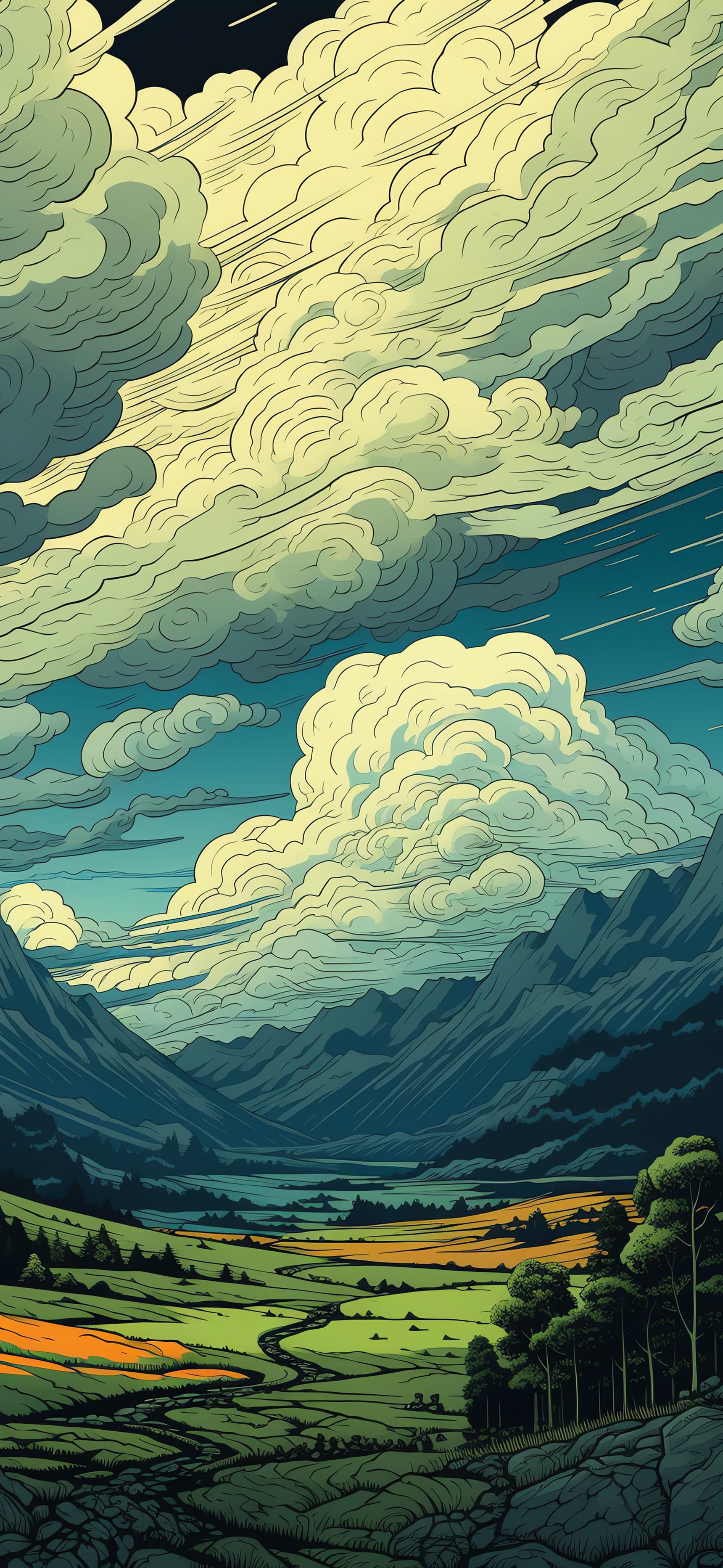 Overcast Valley Vista - Pro phone wallpaper