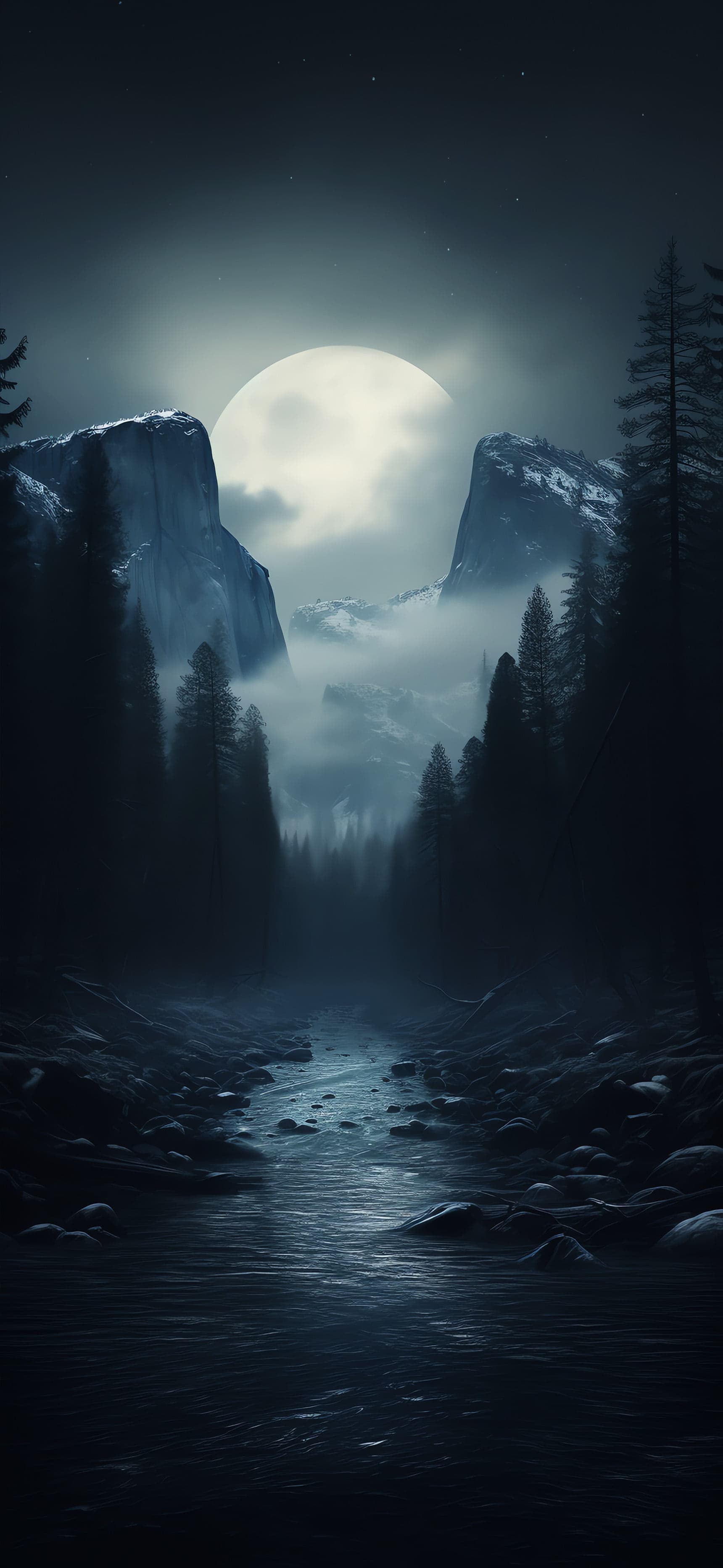 Moonlit River Valley - Pro phone wallpaper
