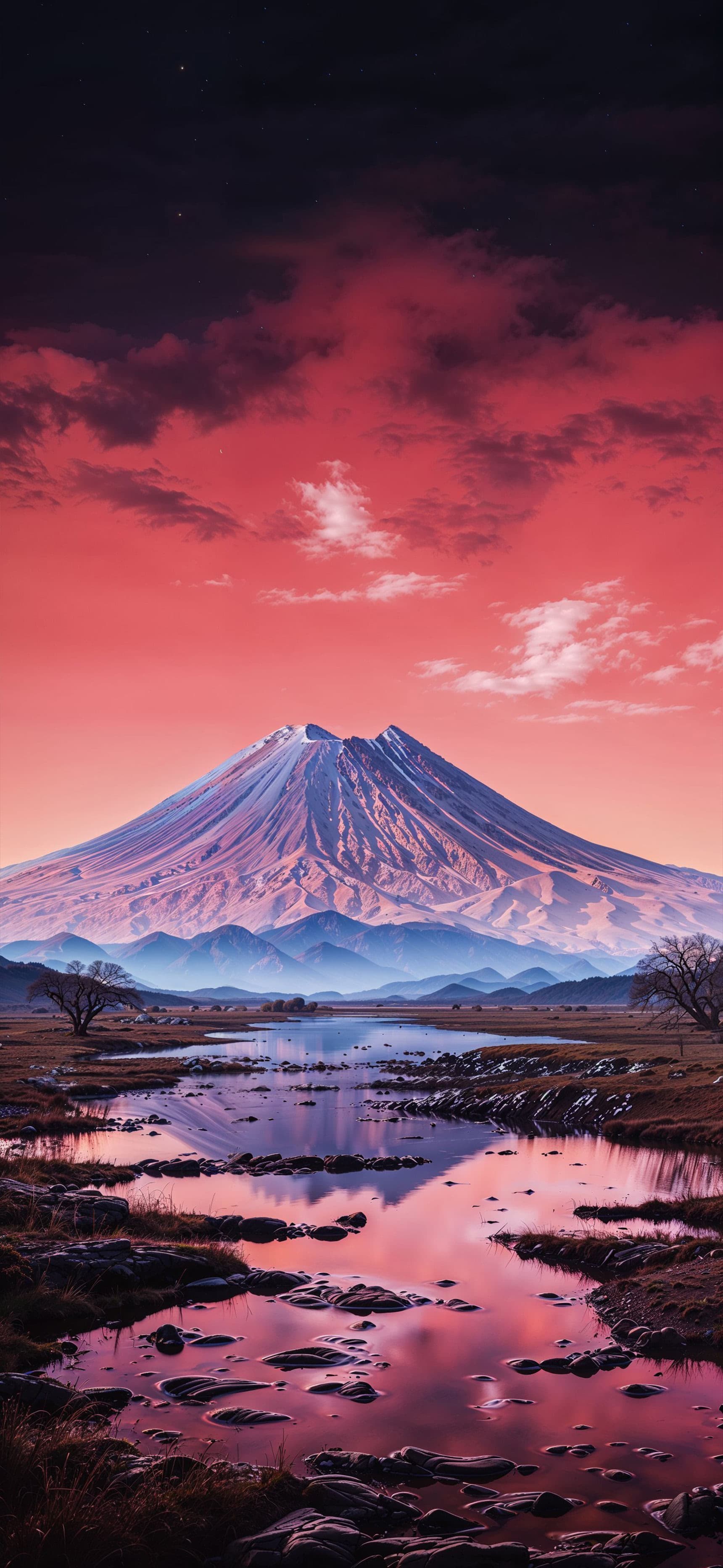 Crimson Mountain Reflection - Pro phone wallpaper