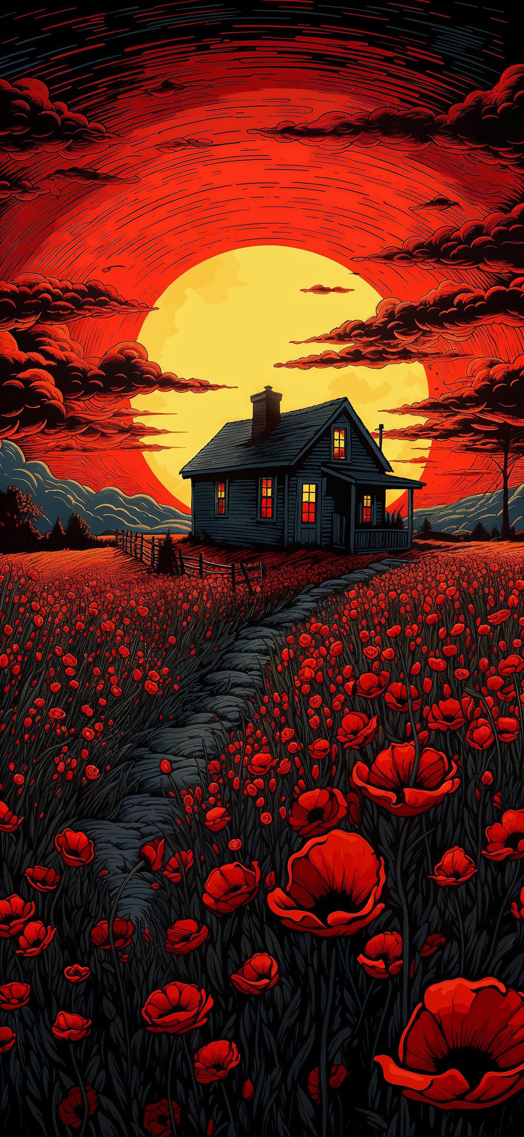 Poppy Field Sunset - Pro phone wallpaper