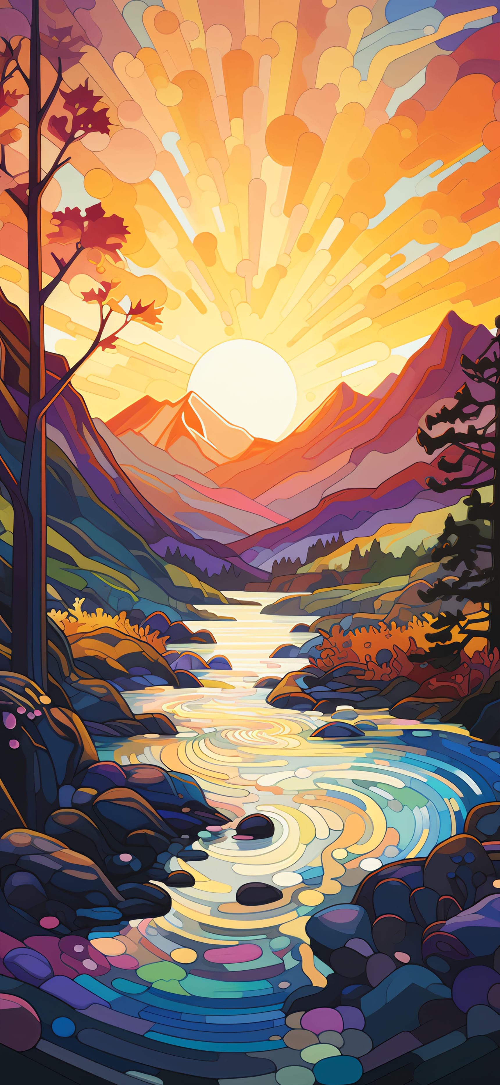 Painted River Valley - Pro phone wallpaper