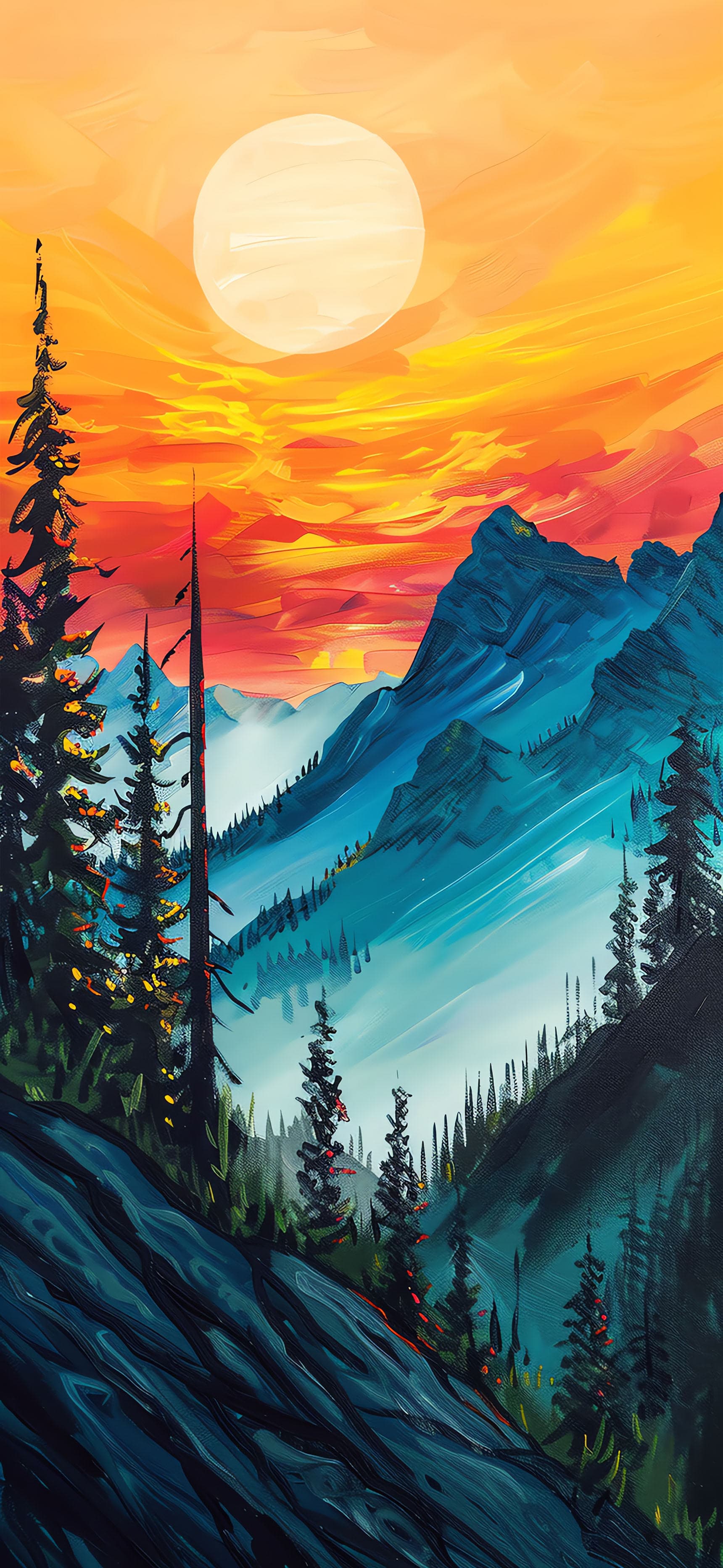 Painted Mountain Sunset - Pro phone wallpaper