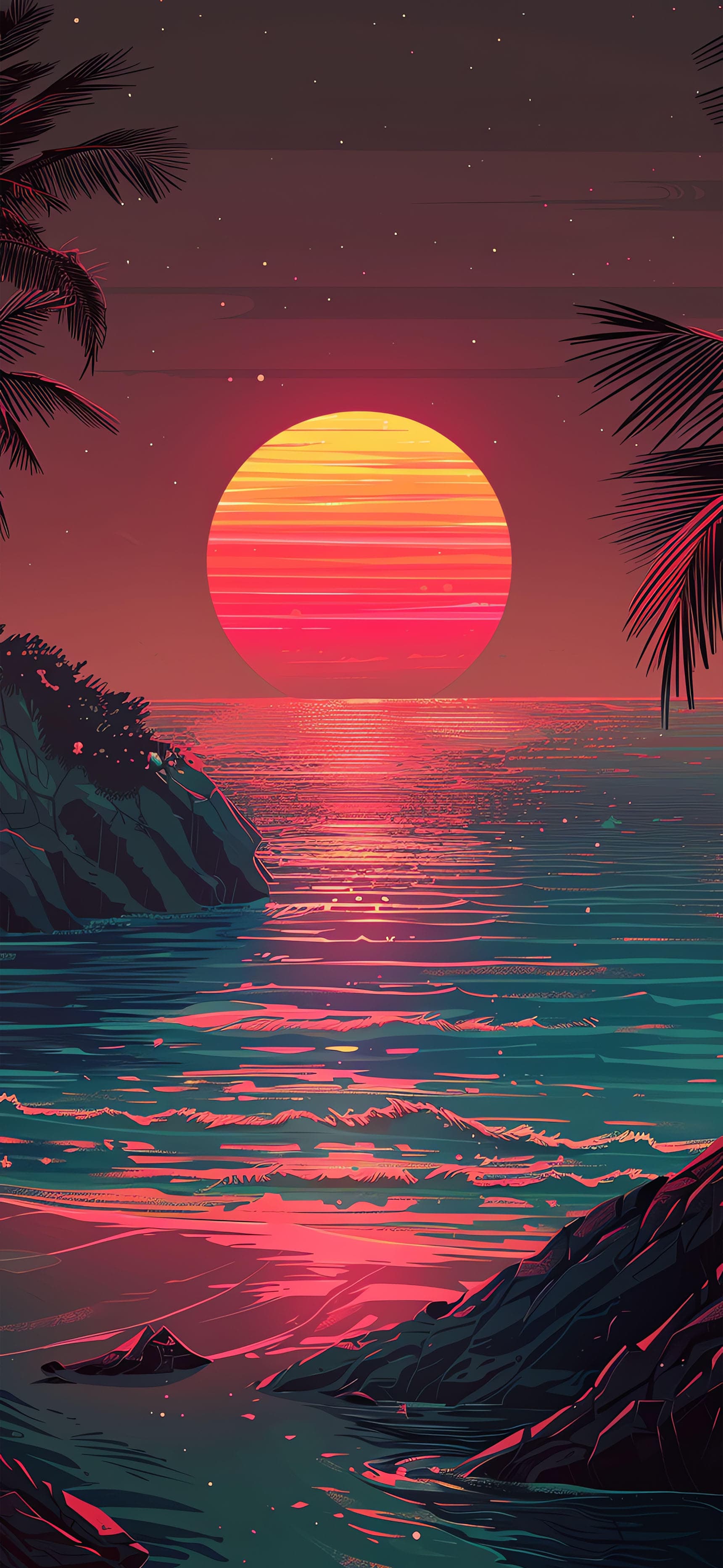 Retro Tropical Sunset - Pro phone wallpaper