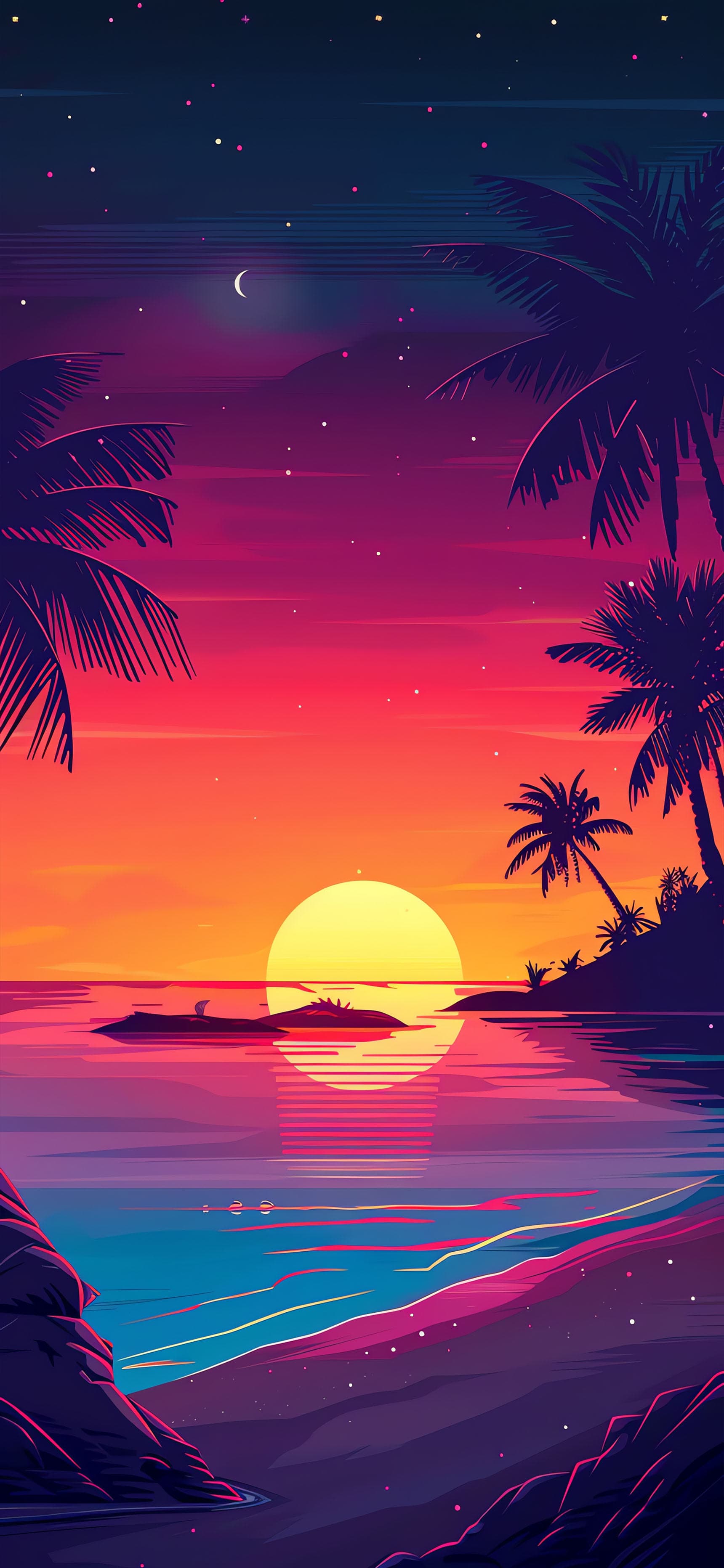Tropical Sunset Palms - Pro phone wallpaper
