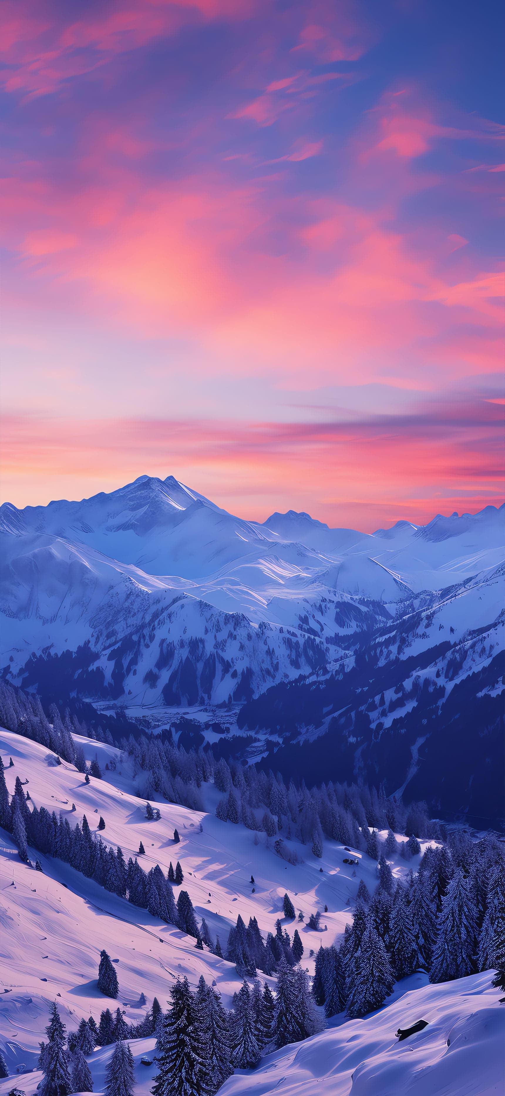 Snowy Mountain Sunset - Pro phone wallpaper