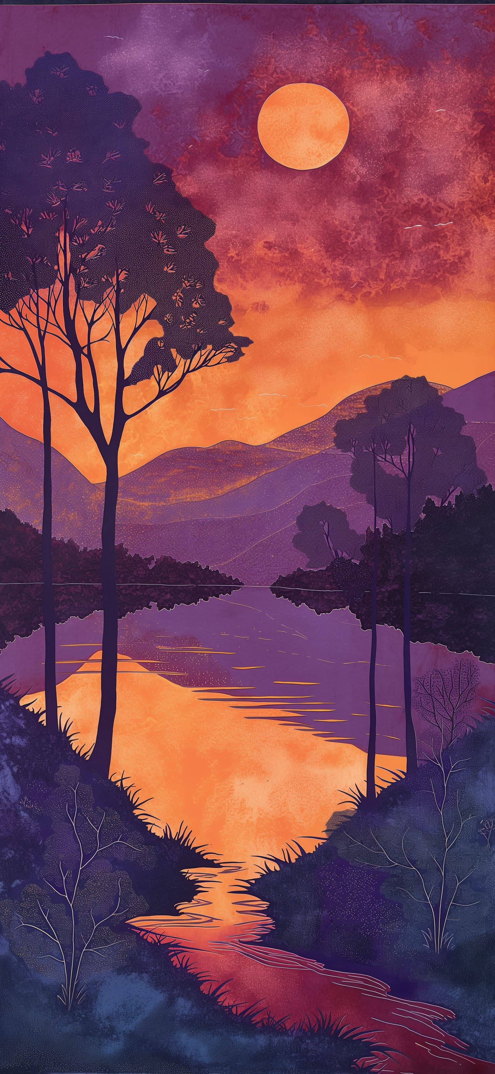 Moonlit Lake Reflection - Pro phone wallpaper