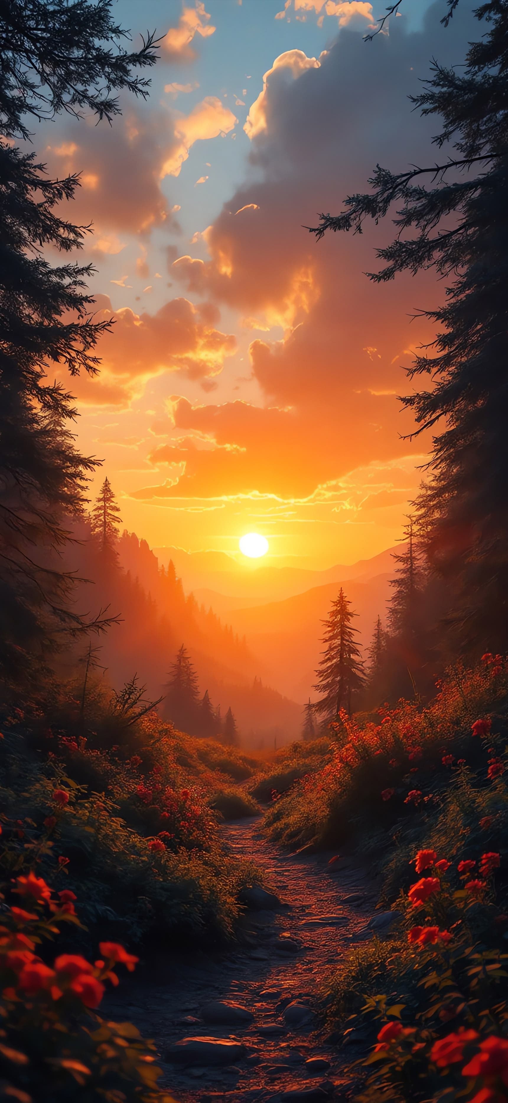 Flowering Path to Sunset - free phone wallpaper