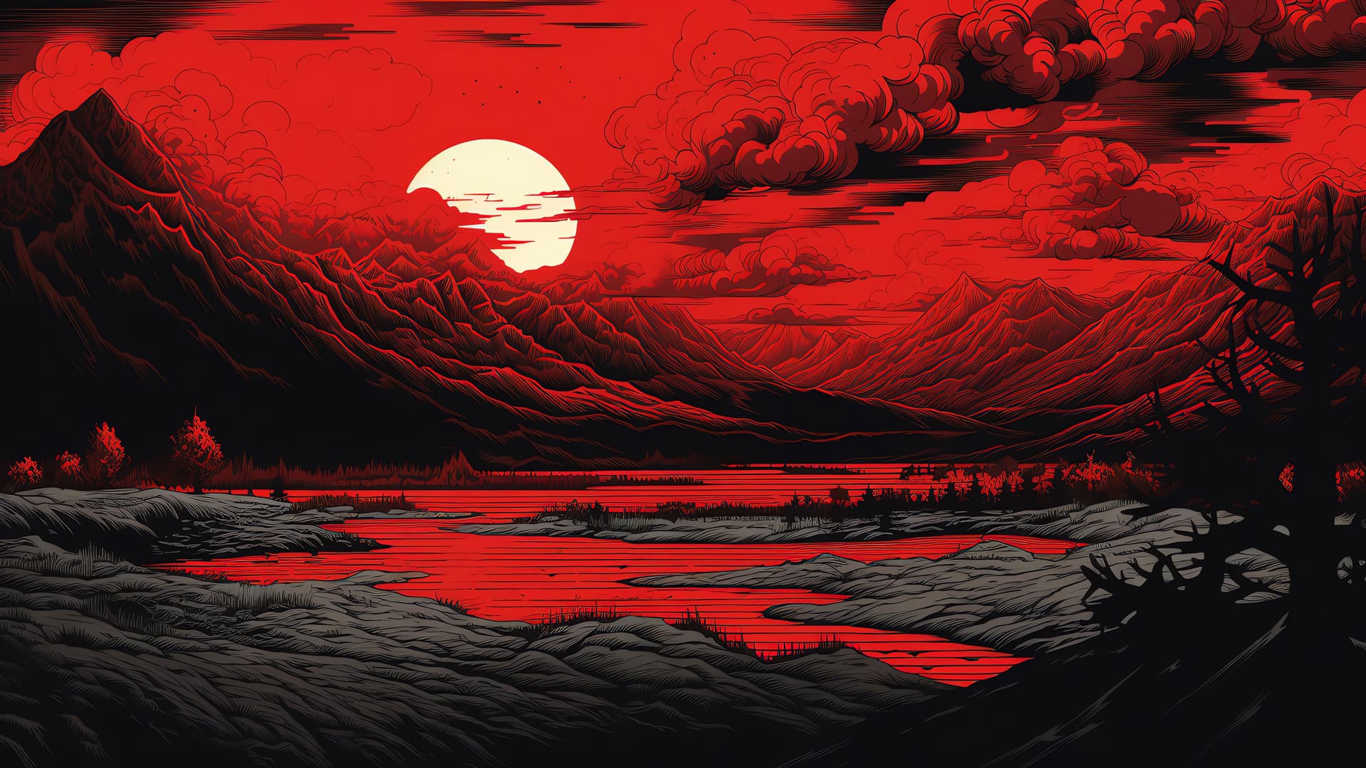 Red Lake Reflection - Pro desktop wallpaper