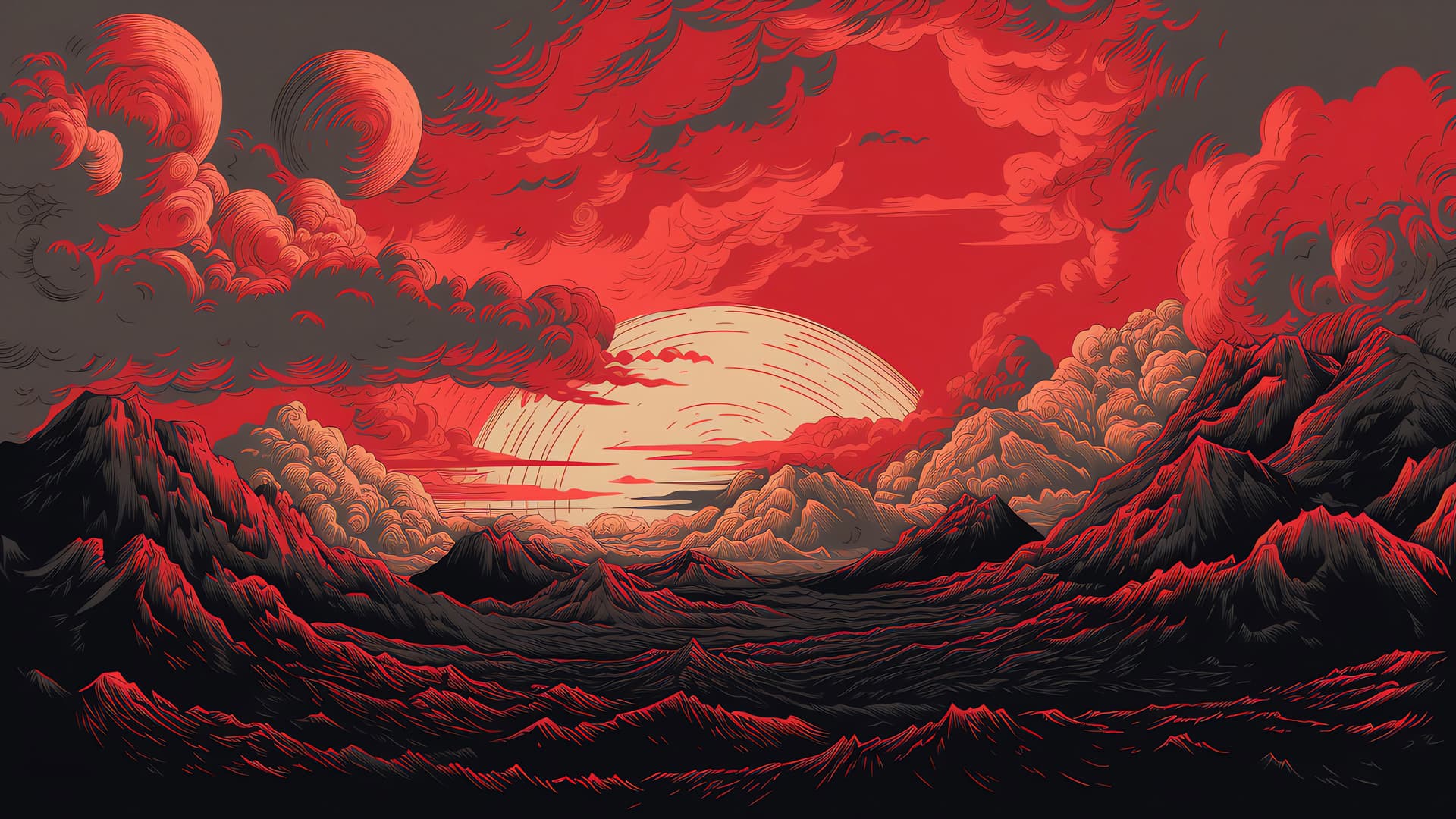 Red Sunset Landscape - free desktop wallpaper