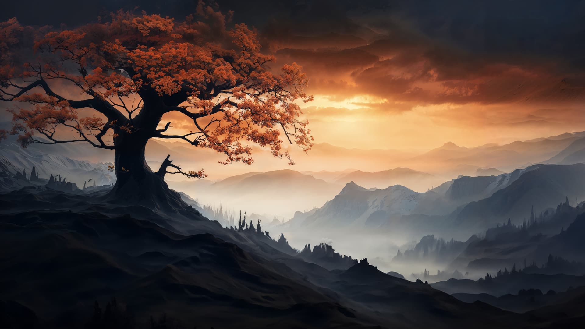 Misty Mountain Tree - Pro desktop wallpaper
