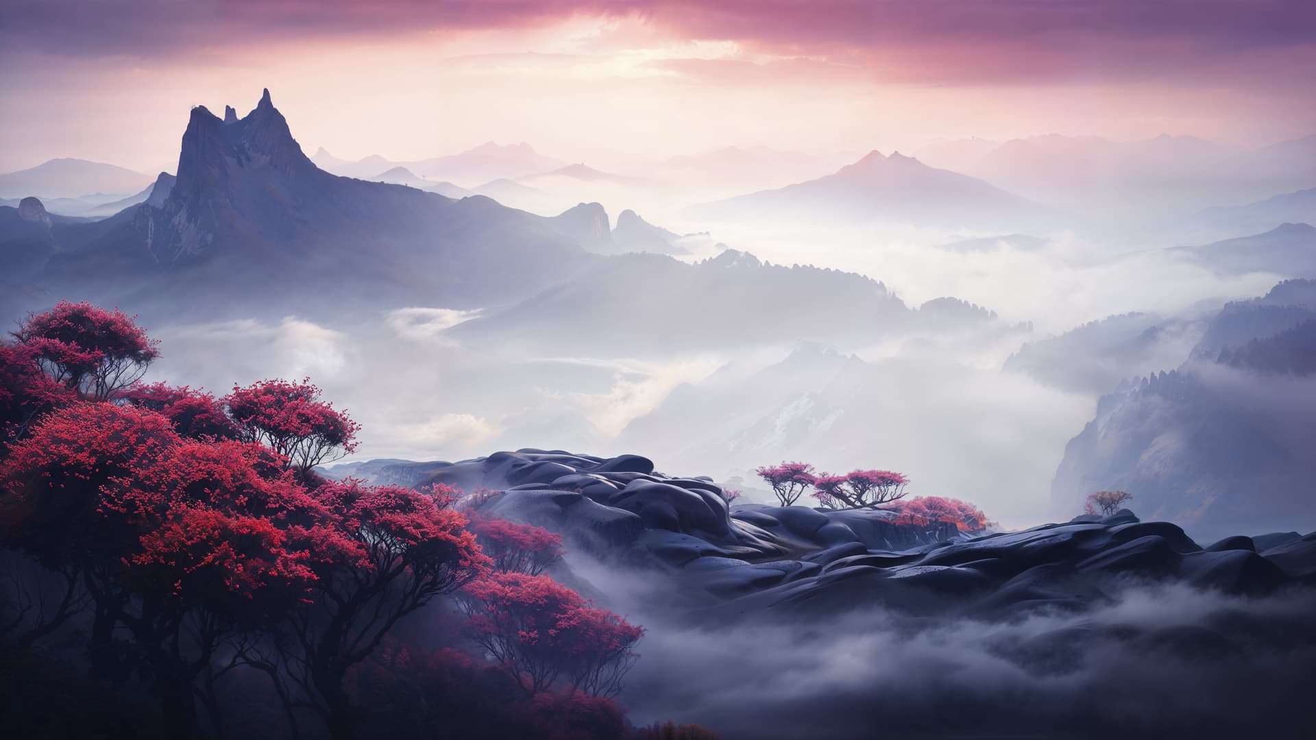 Crimson Mountain Landscape - free desktop wallpaper