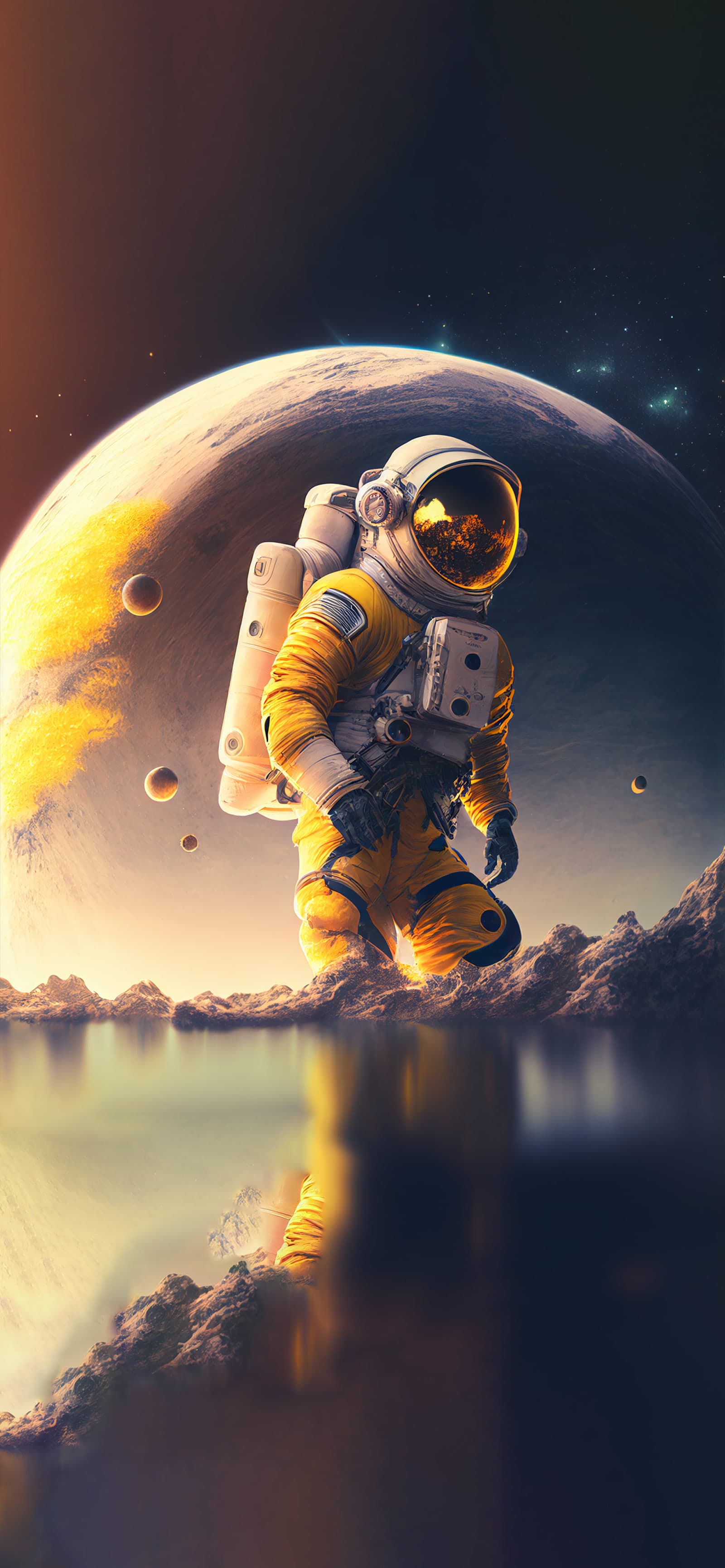 Astronaut Planetary Reflection - Pro phone wallpaper