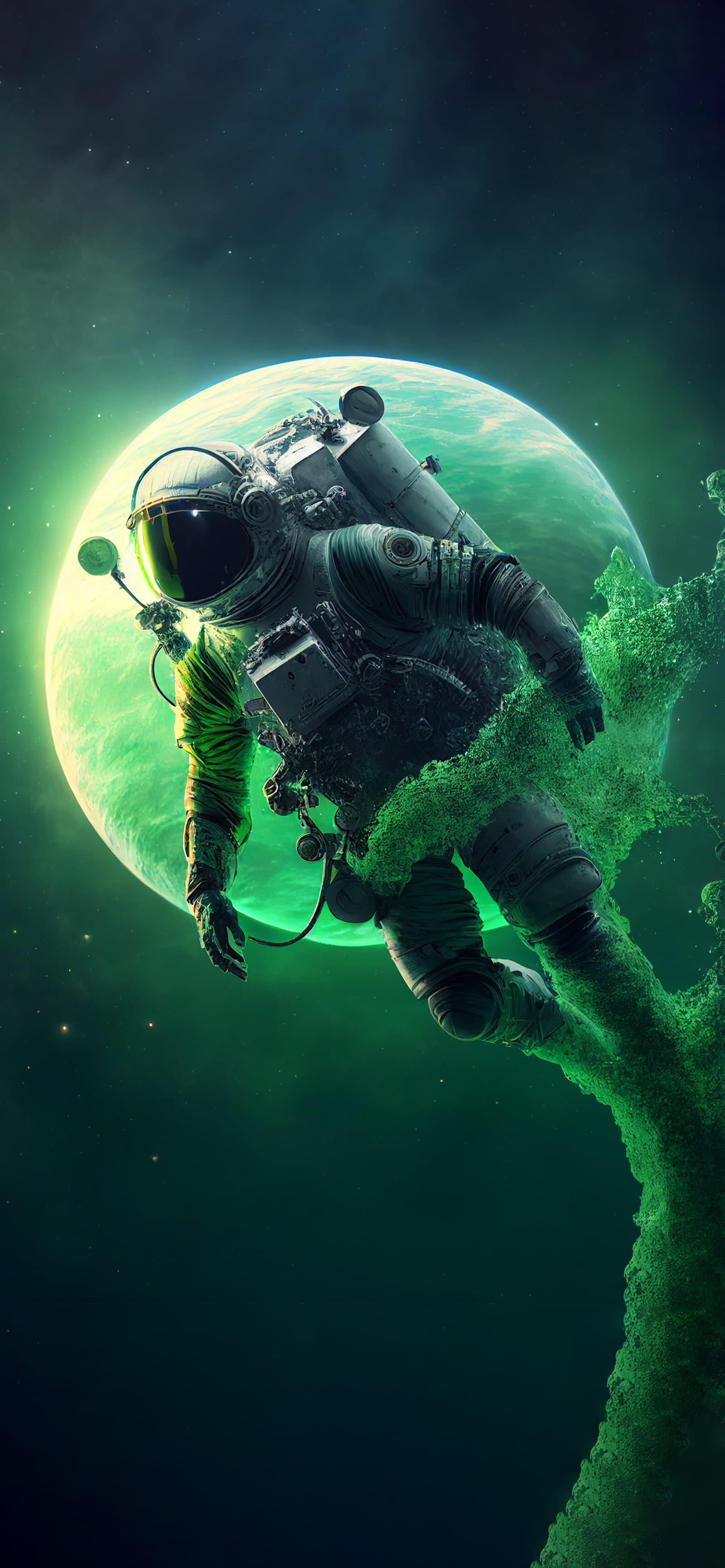 Green Cosmic Drift - Pro phone wallpaper