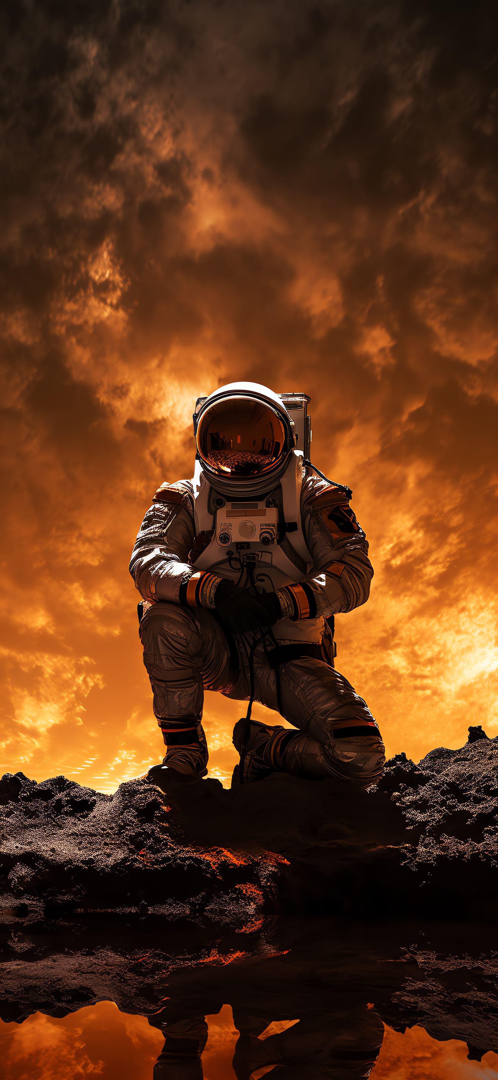 Martian Kneeling Astronaut - Pro phone wallpaper