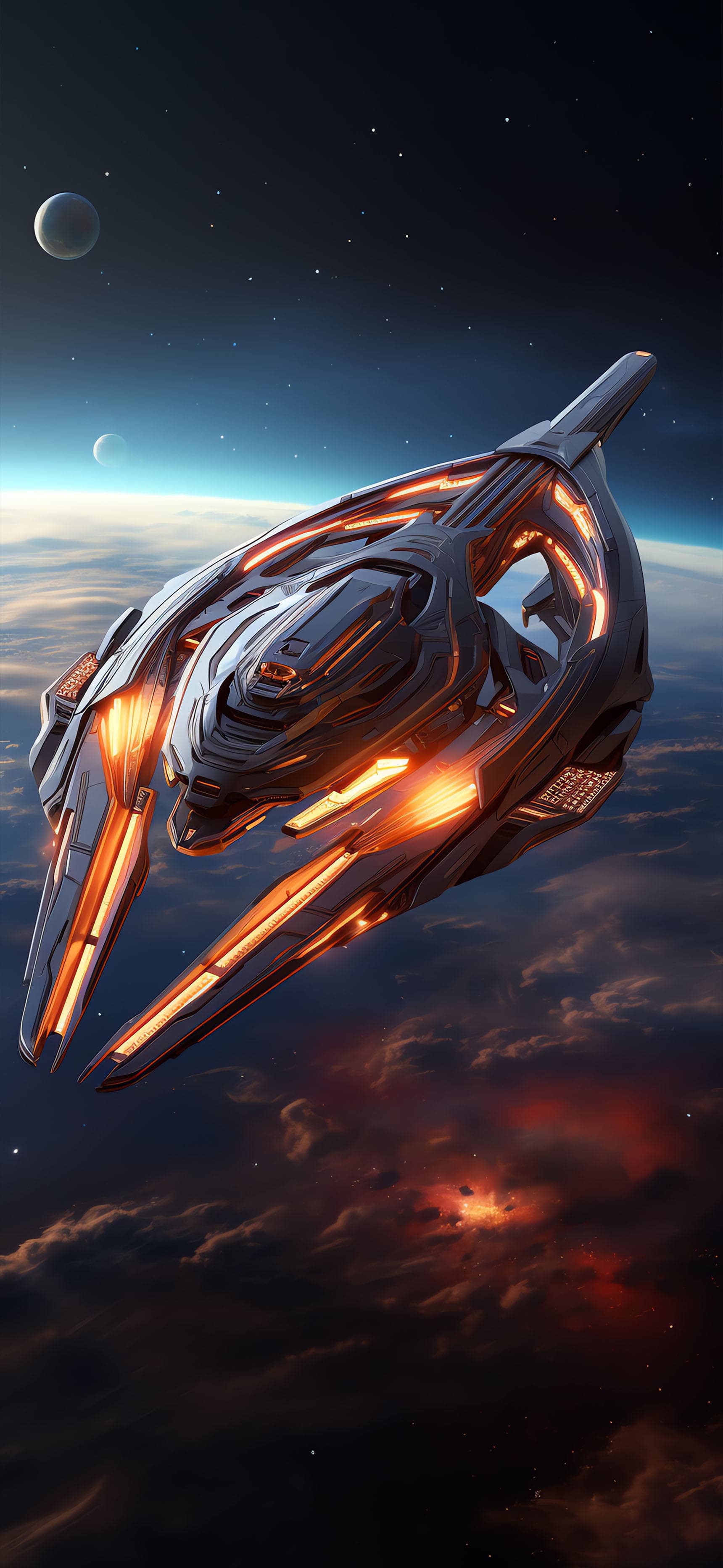 Futuristic Spaceship Orbit - Pro phone wallpaper