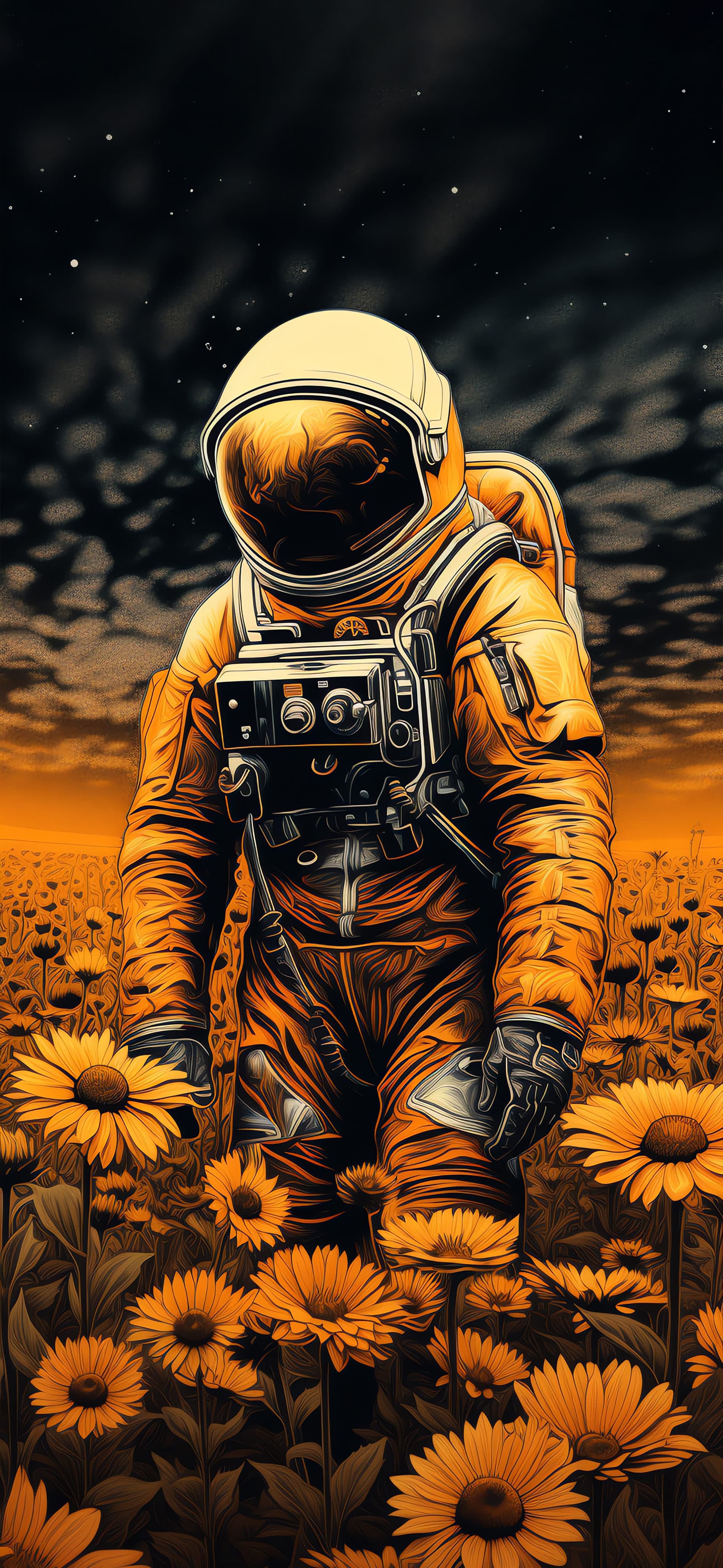 Golden Sunflower Spaceman - Pro phone wallpaper