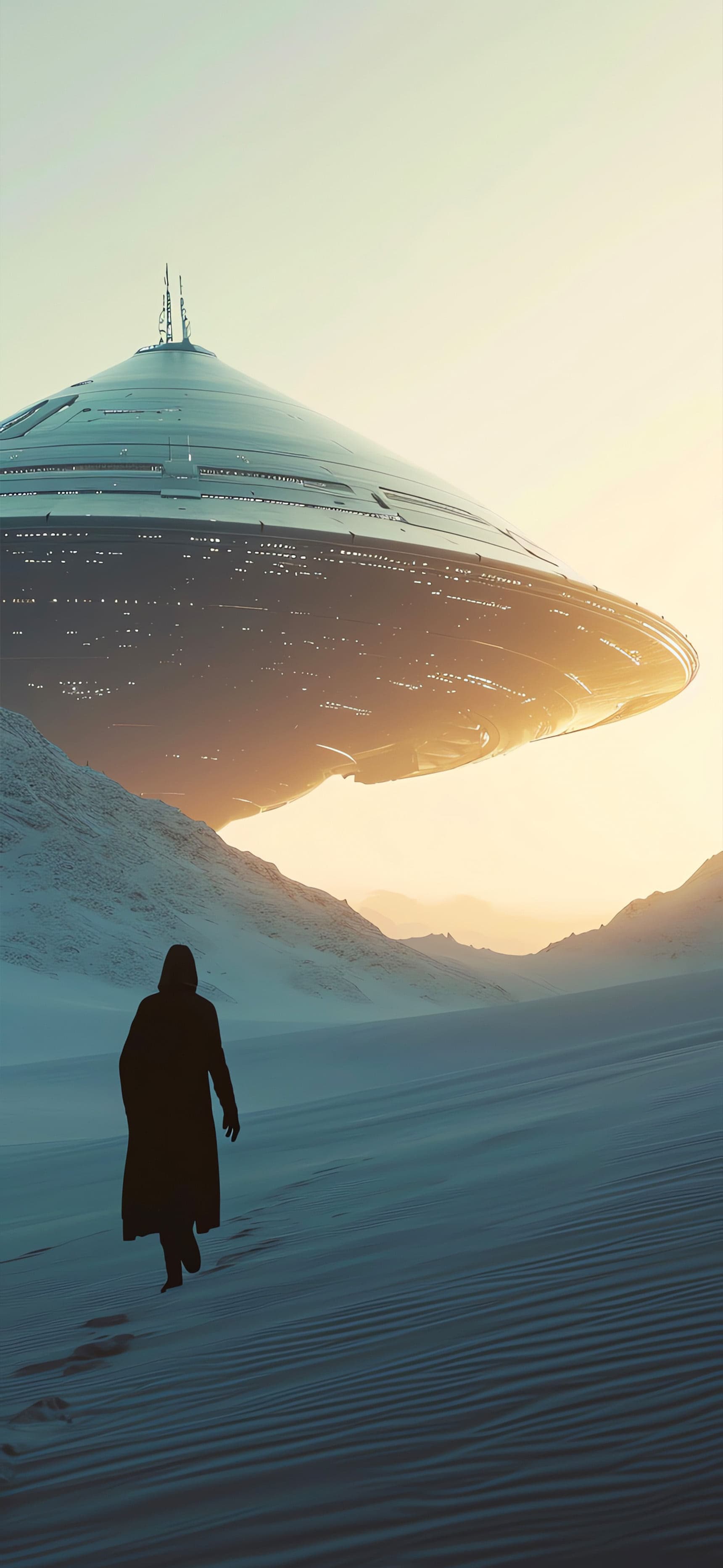 Desert Spaceship Landing - Pro phone wallpaper