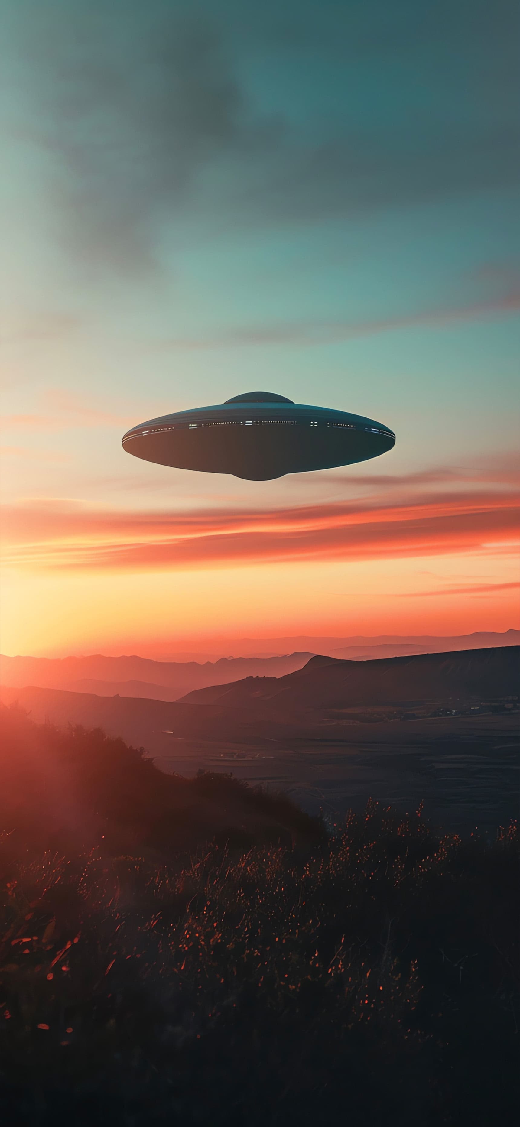 Sunset UFO Visit - Pro phone wallpaper