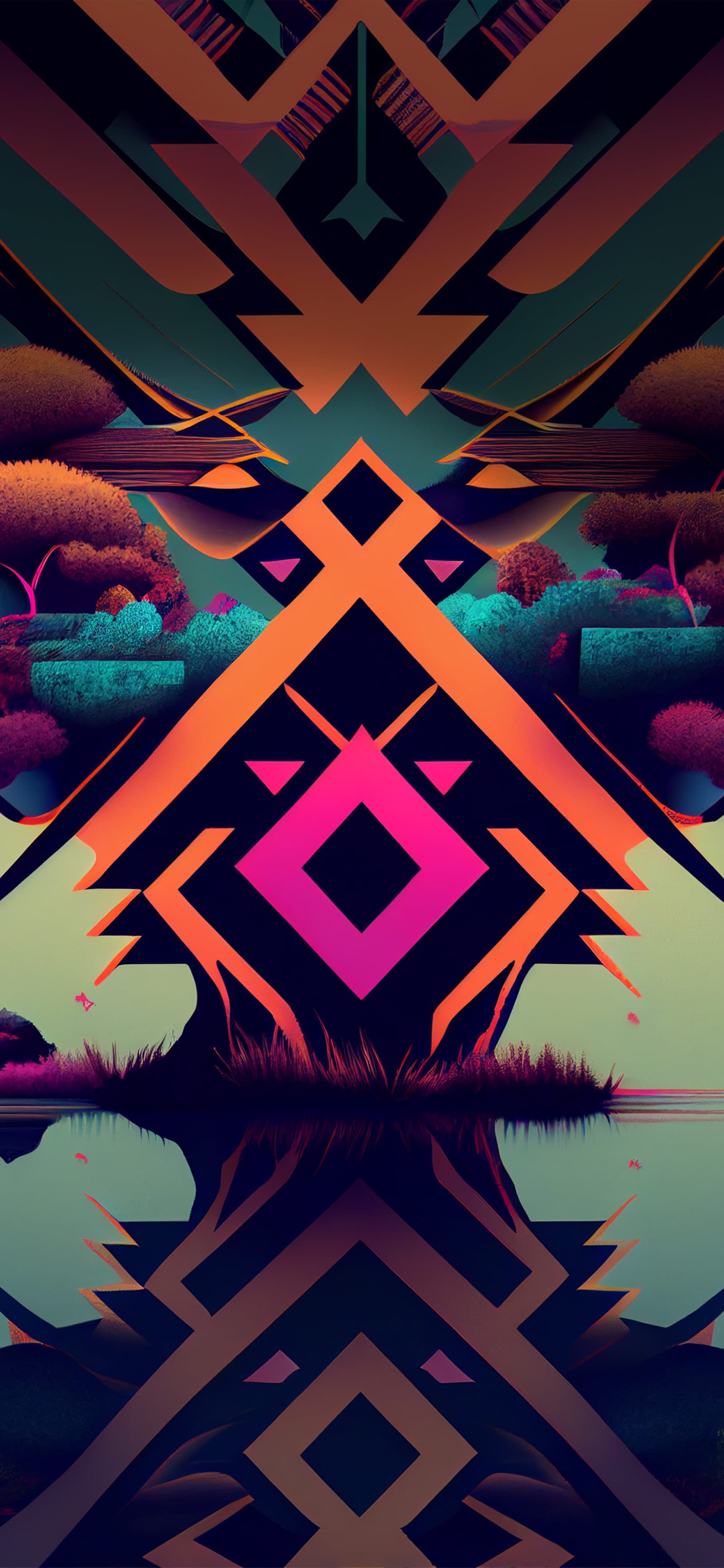 Geometric Forest Reflection - Pro phone wallpaper