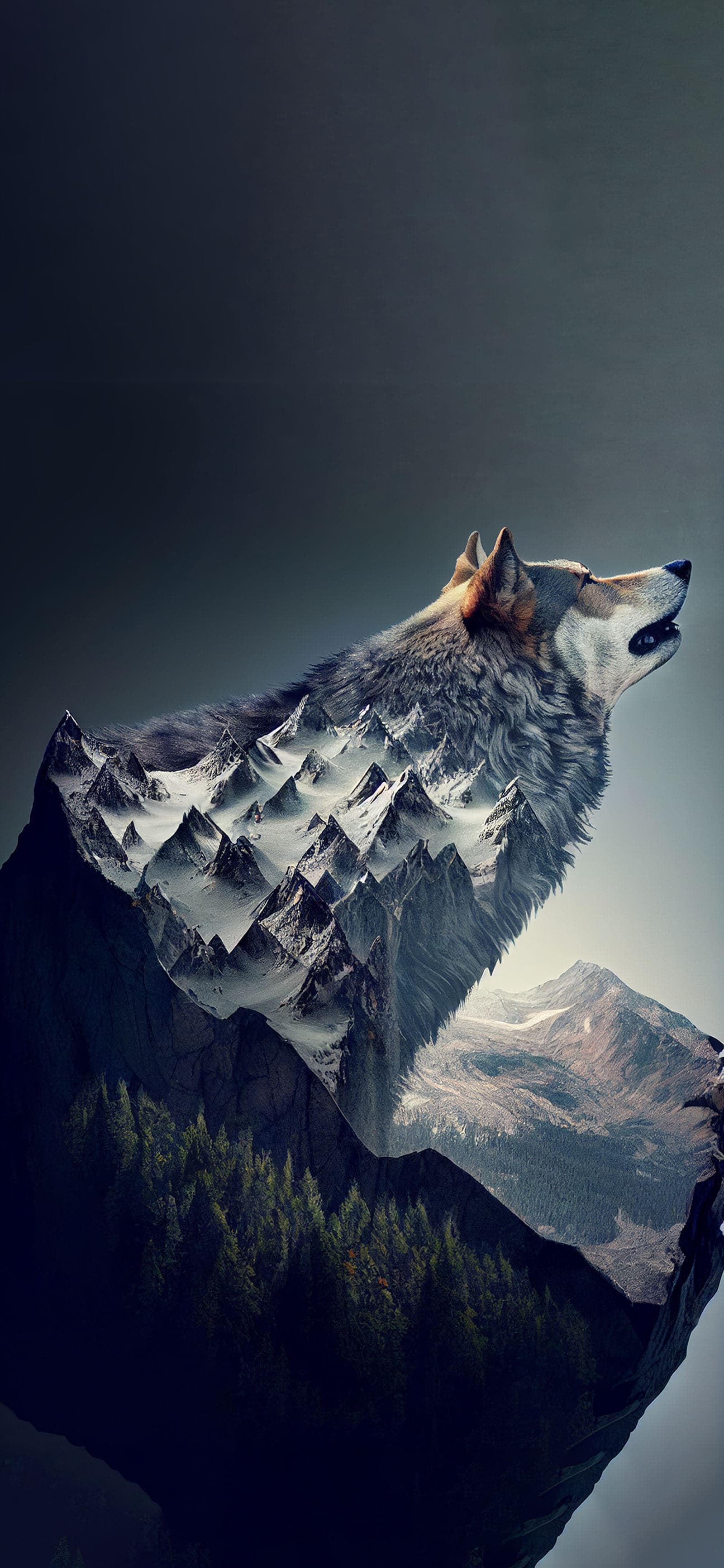 Wolf Mountainscape Blend - Pro phone wallpaper
