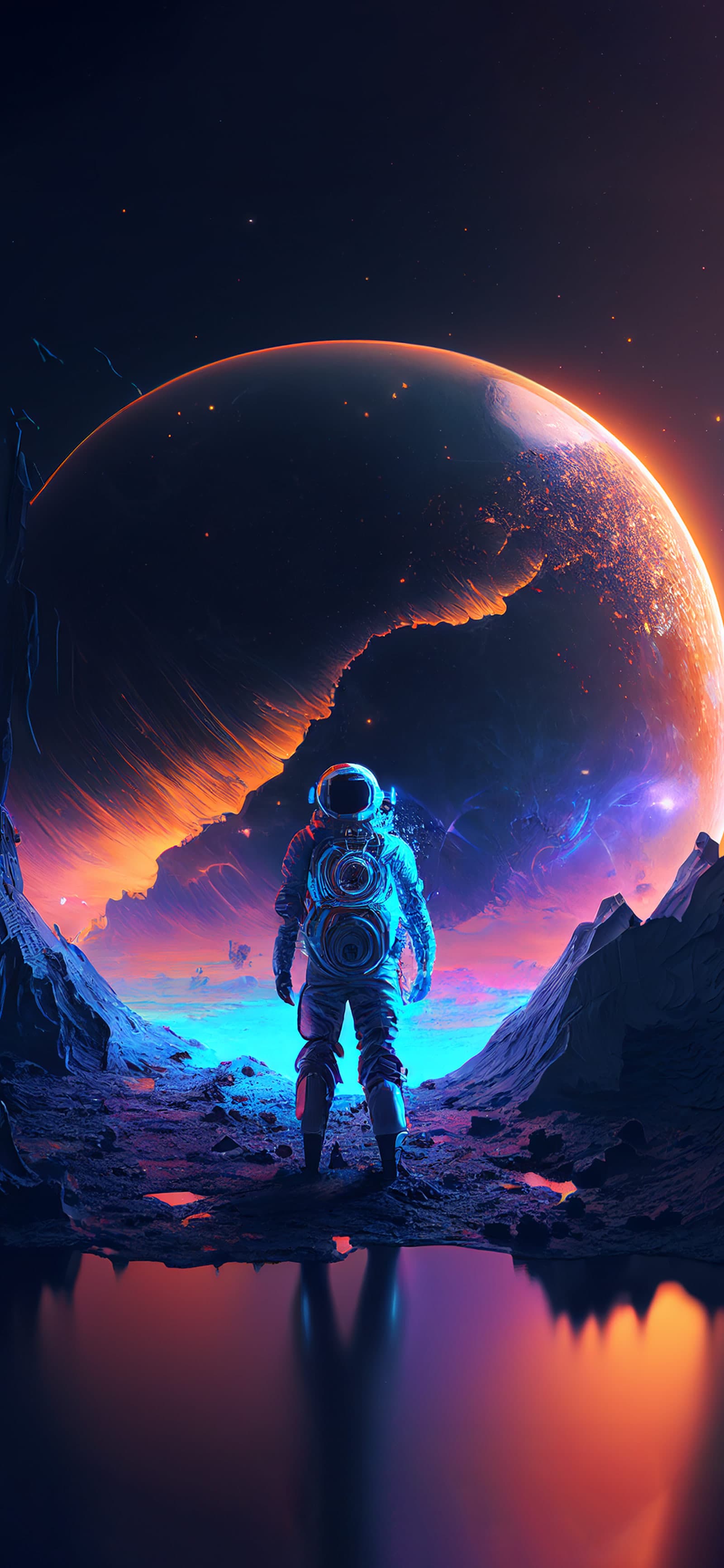 Cosmic Voyager Reflection - Pro phone wallpaper