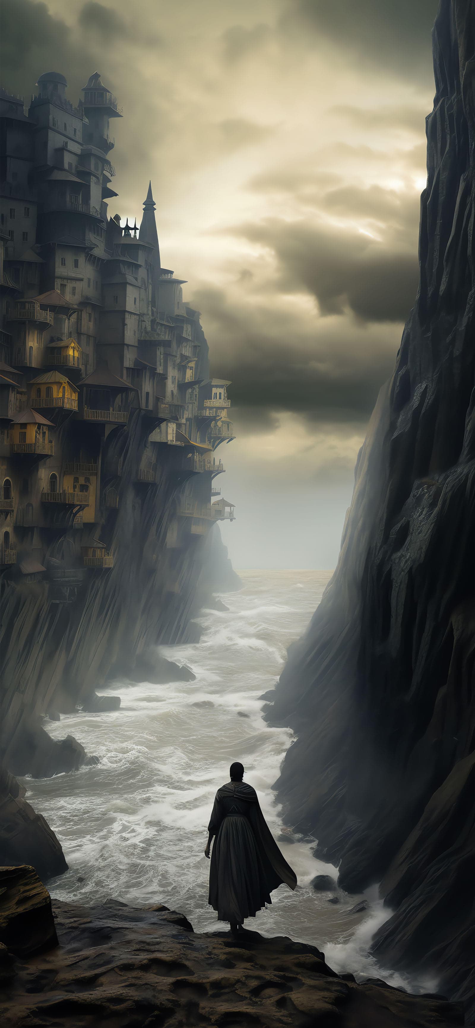Coastal Cliffside Town - Pro phone wallpaper