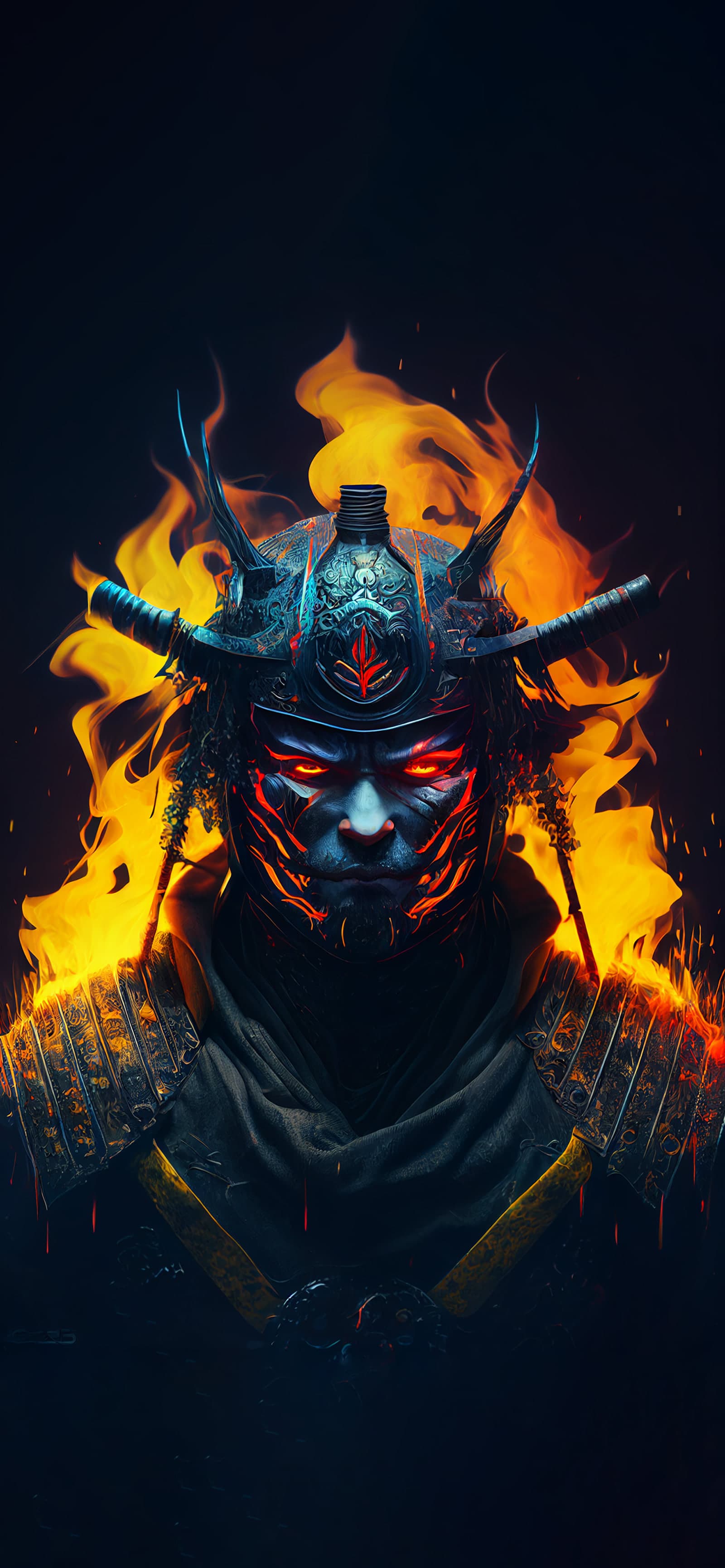 Flaming Samurai Demon - Pro phone wallpaper