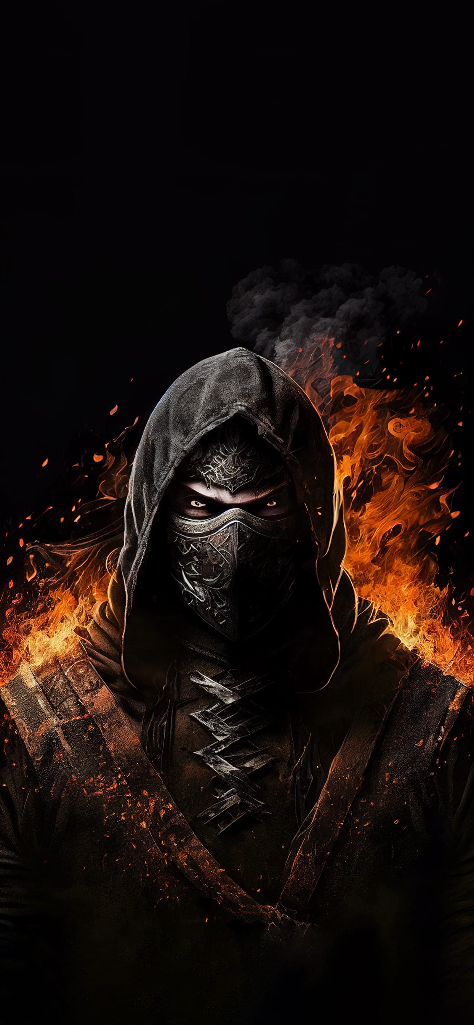 Fiery Hooded Ninja - Pro phone wallpaper