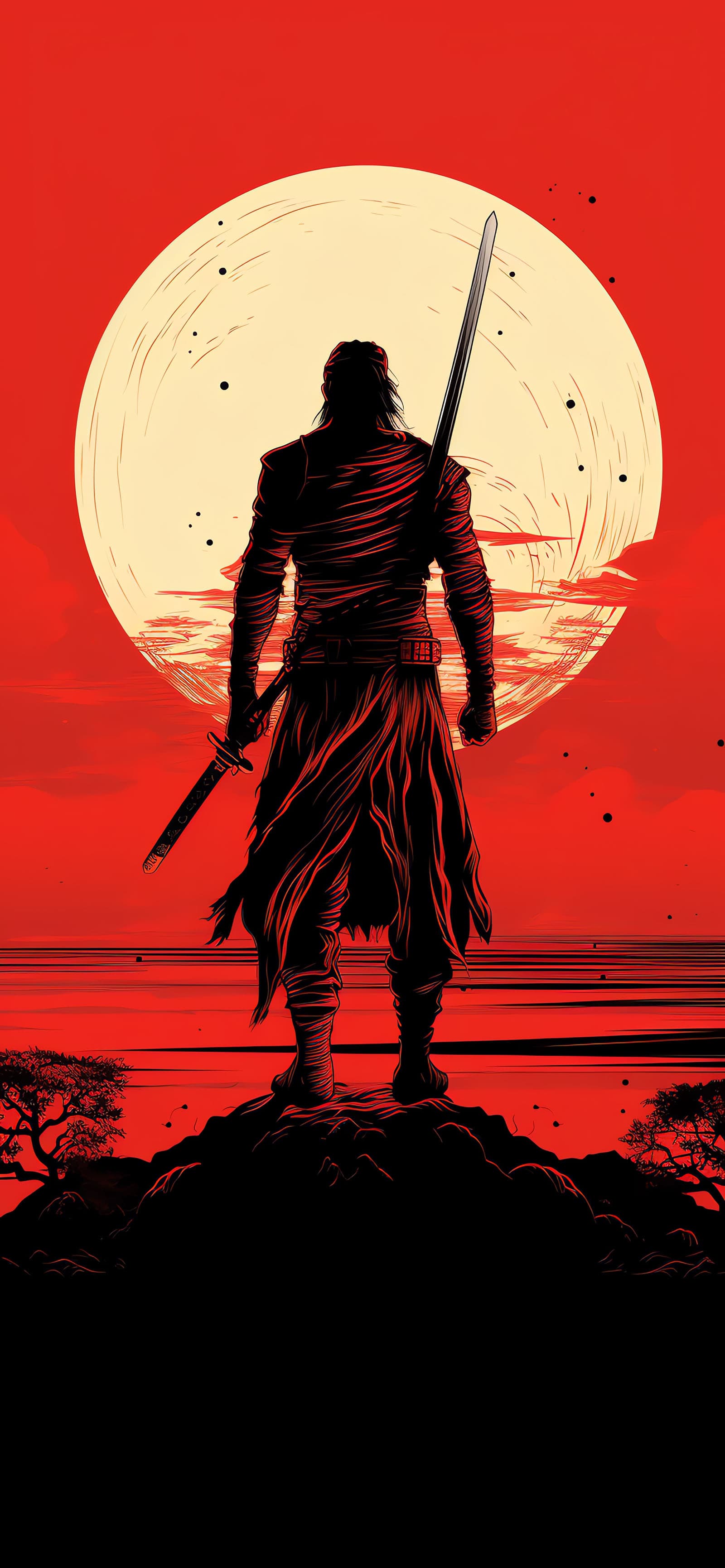 Samurai Sunset - Pro phone wallpaper