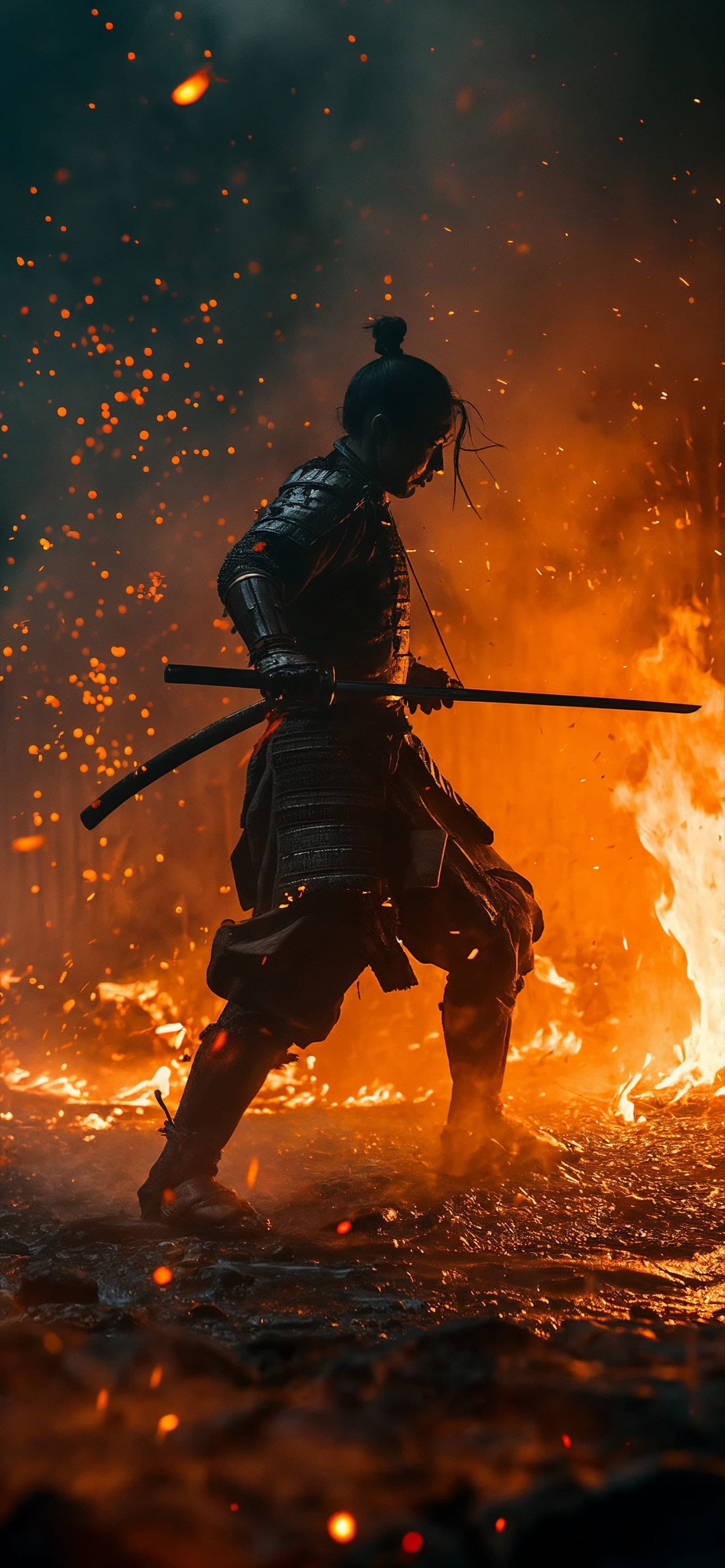 Fiery Samurai Blade - Pro phone wallpaper