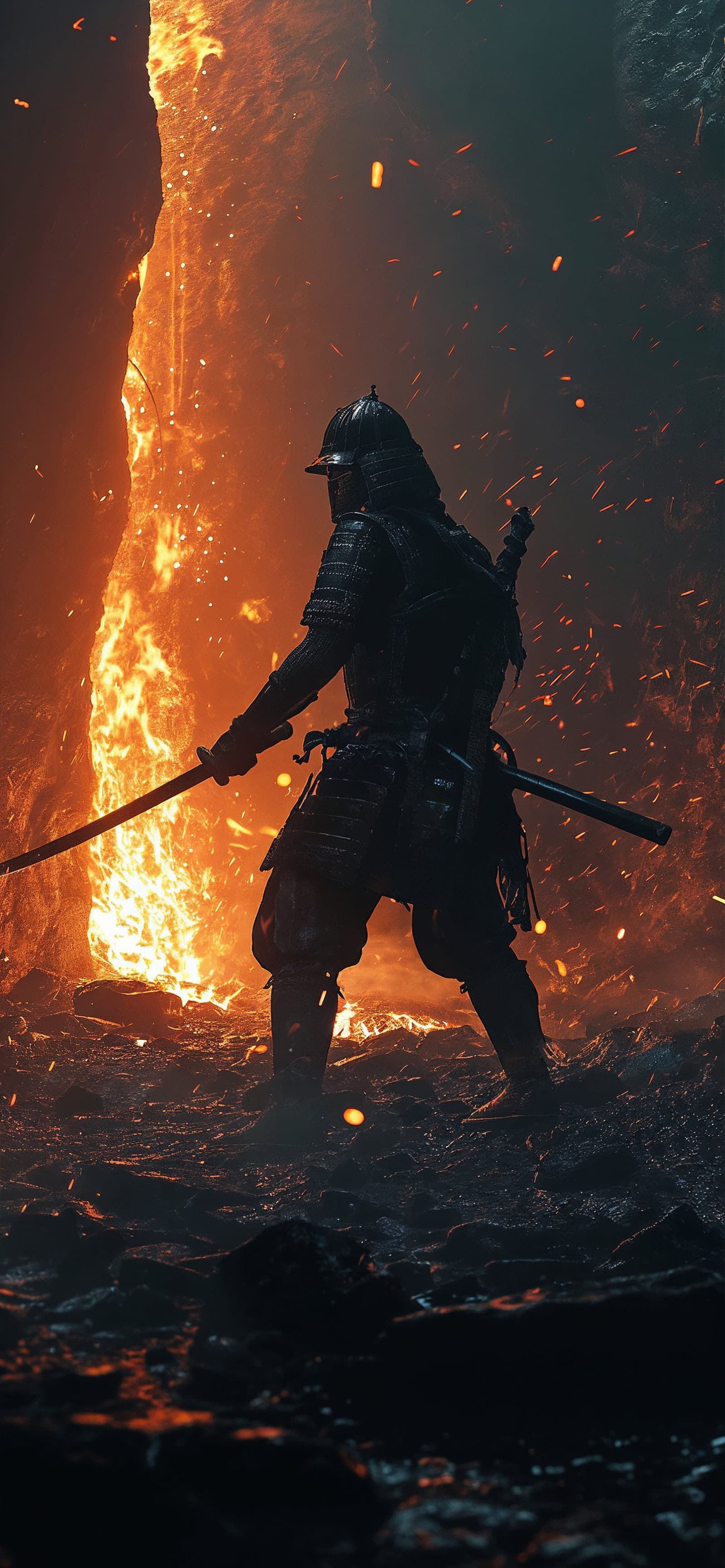 Burning Samurai Stance - Pro phone wallpaper