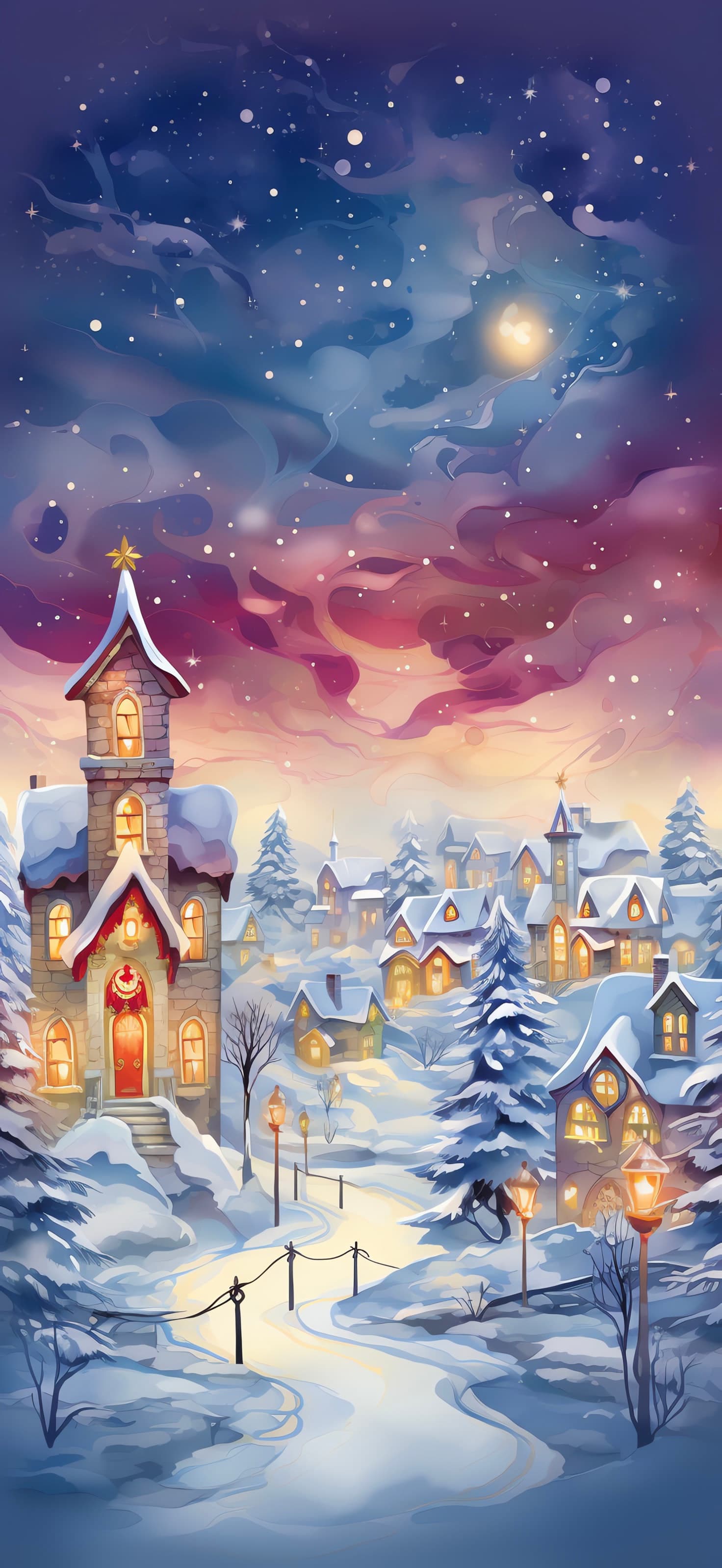Winter Town Lights - Pro phone wallpaper