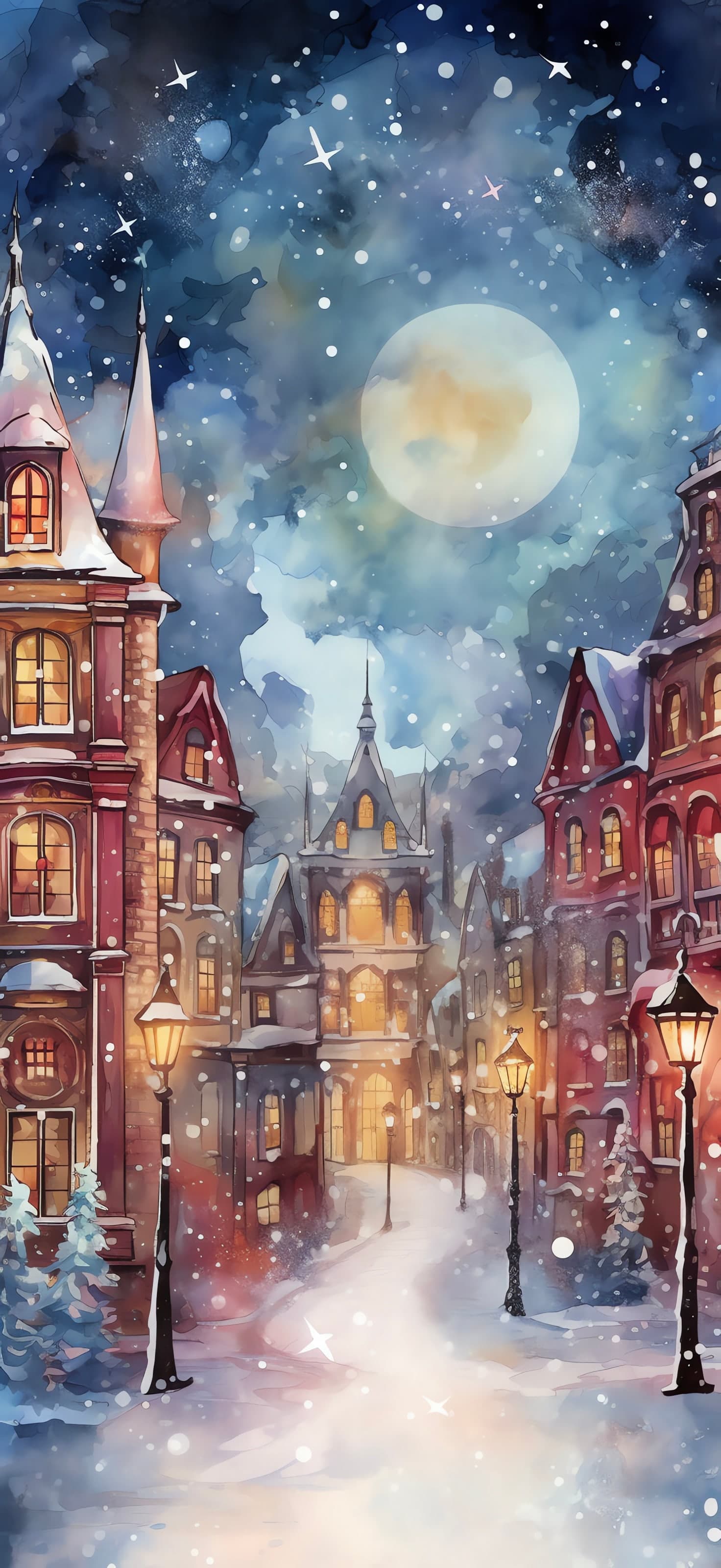 Snowy Town Night - Pro phone wallpaper