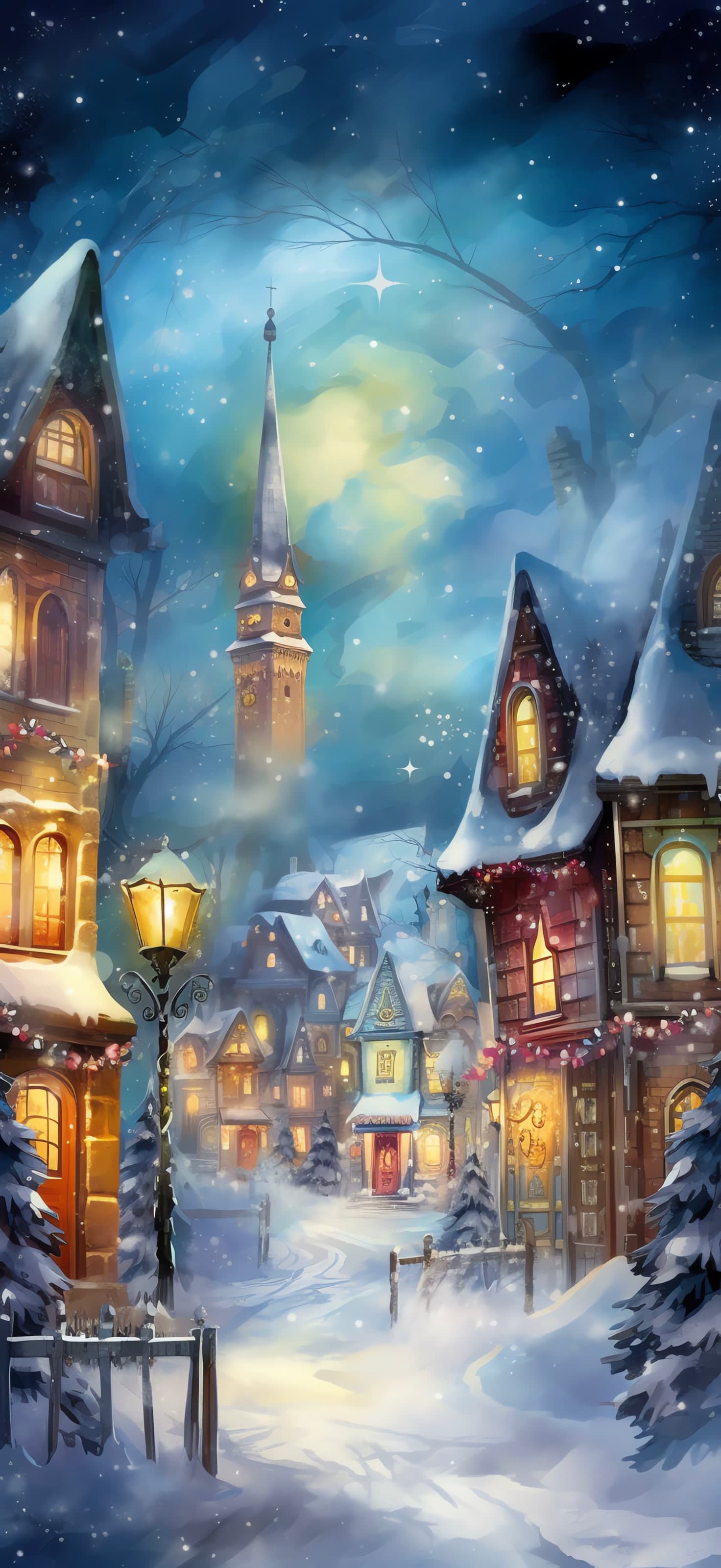 Winter Village Scene - Pro phone wallpaper