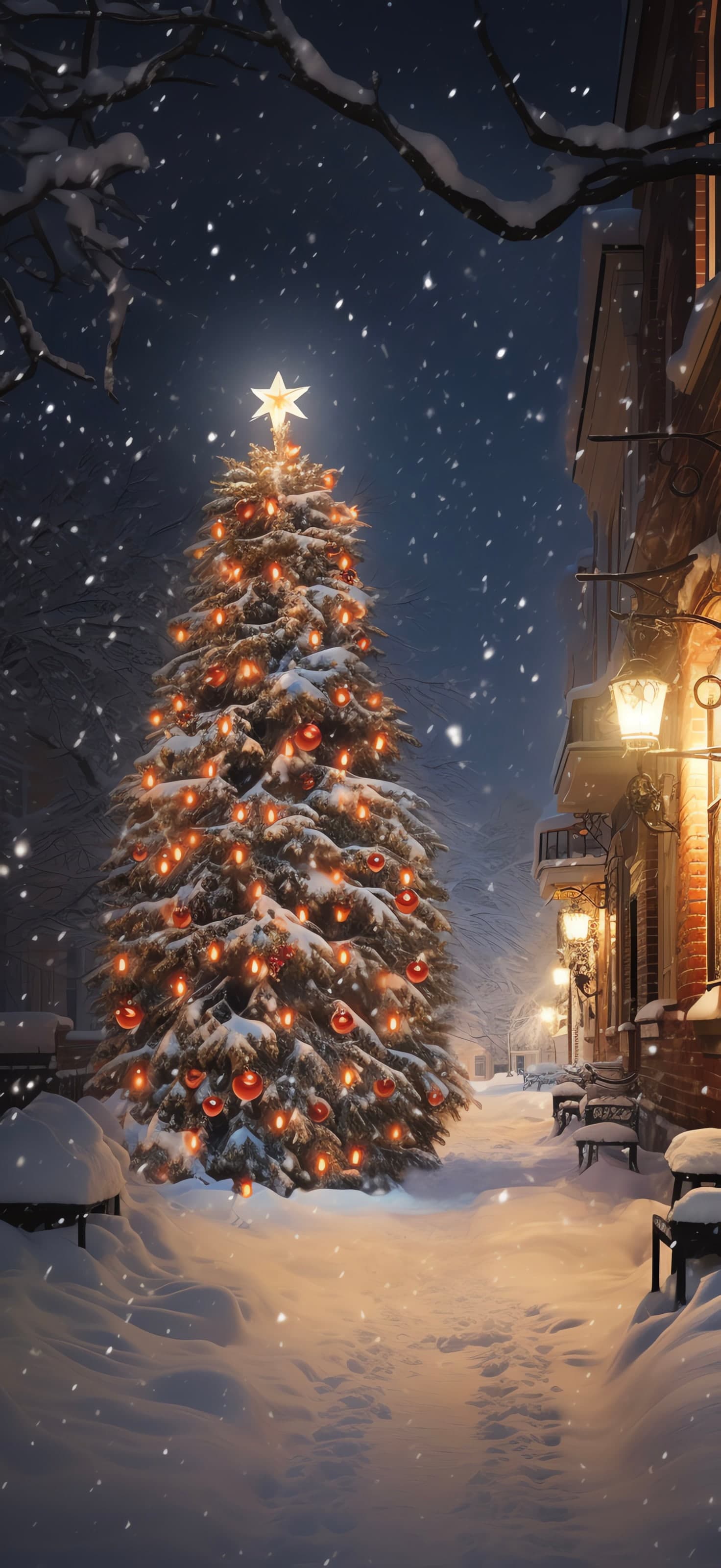 Snowy Christmas Tree - Pro phone wallpaper