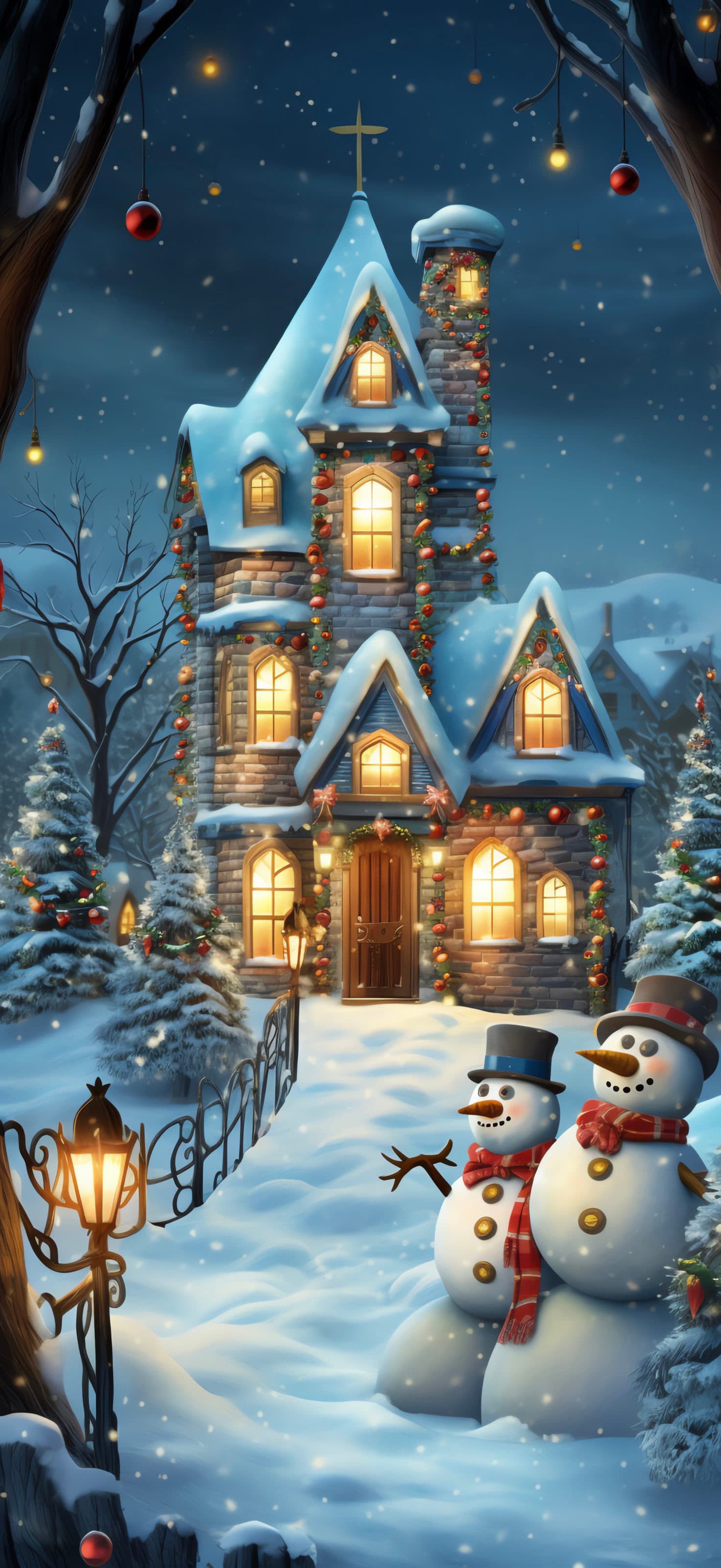 Snowy Christmas Home - Pro phone wallpaper