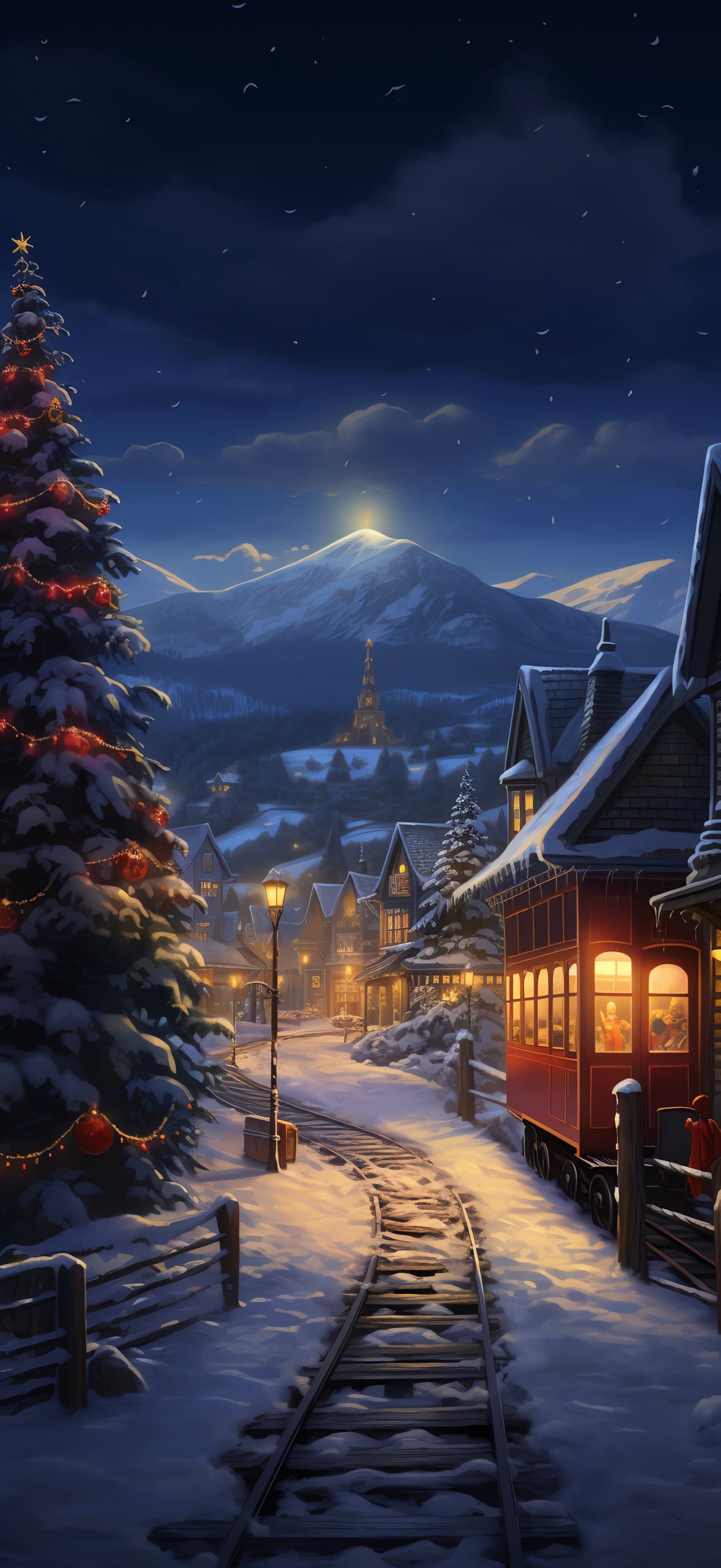 Winter Village Scene - Pro phone wallpaper