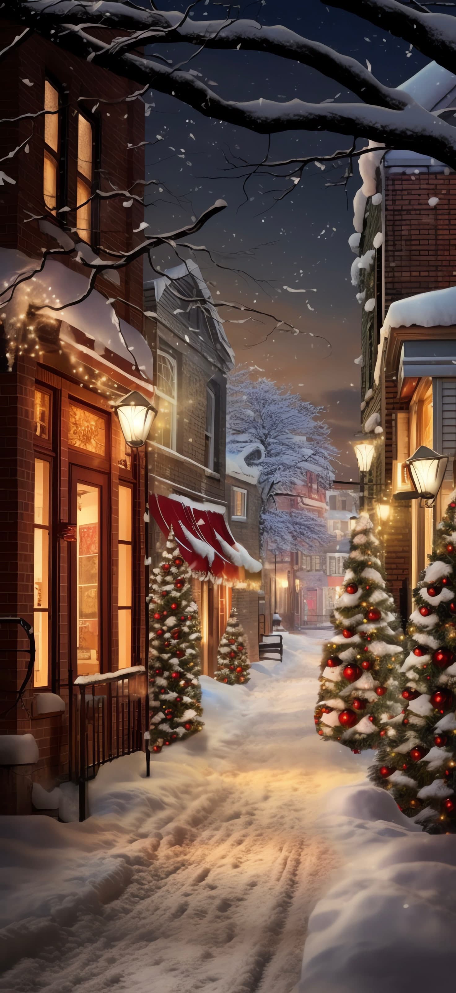 Snowy Christmas Street - Pro phone wallpaper