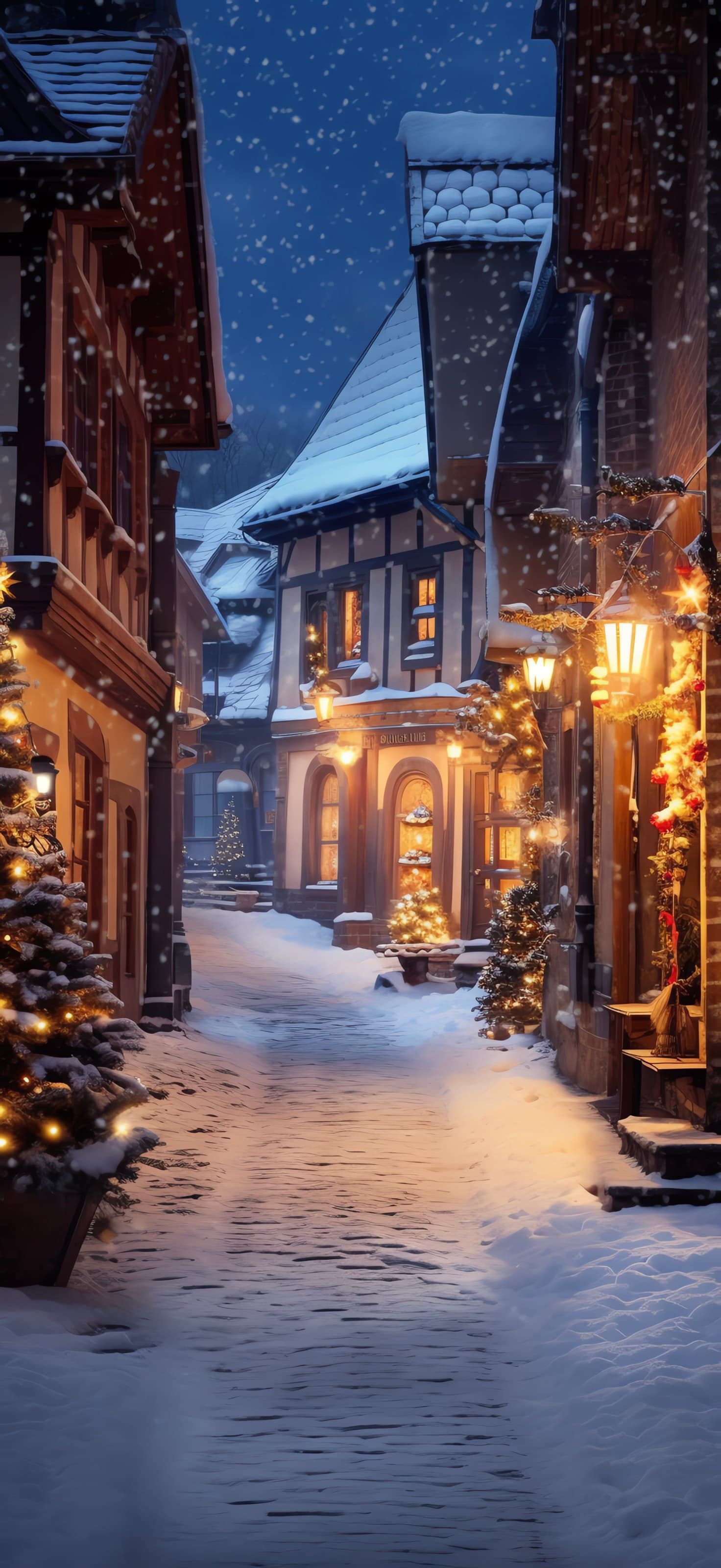 Christmas Town Snowfall - Pro phone wallpaper