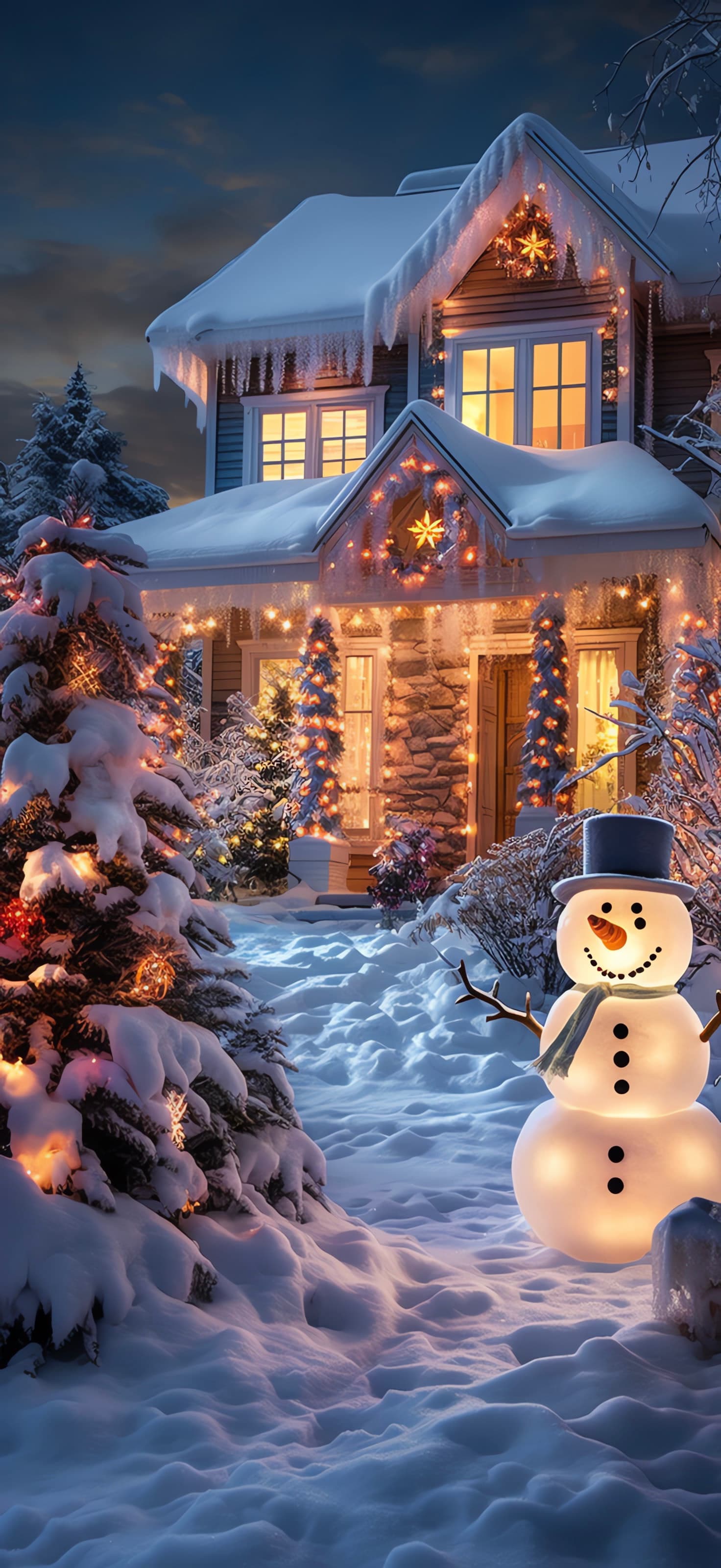Snowy House Lights - Pro phone wallpaper