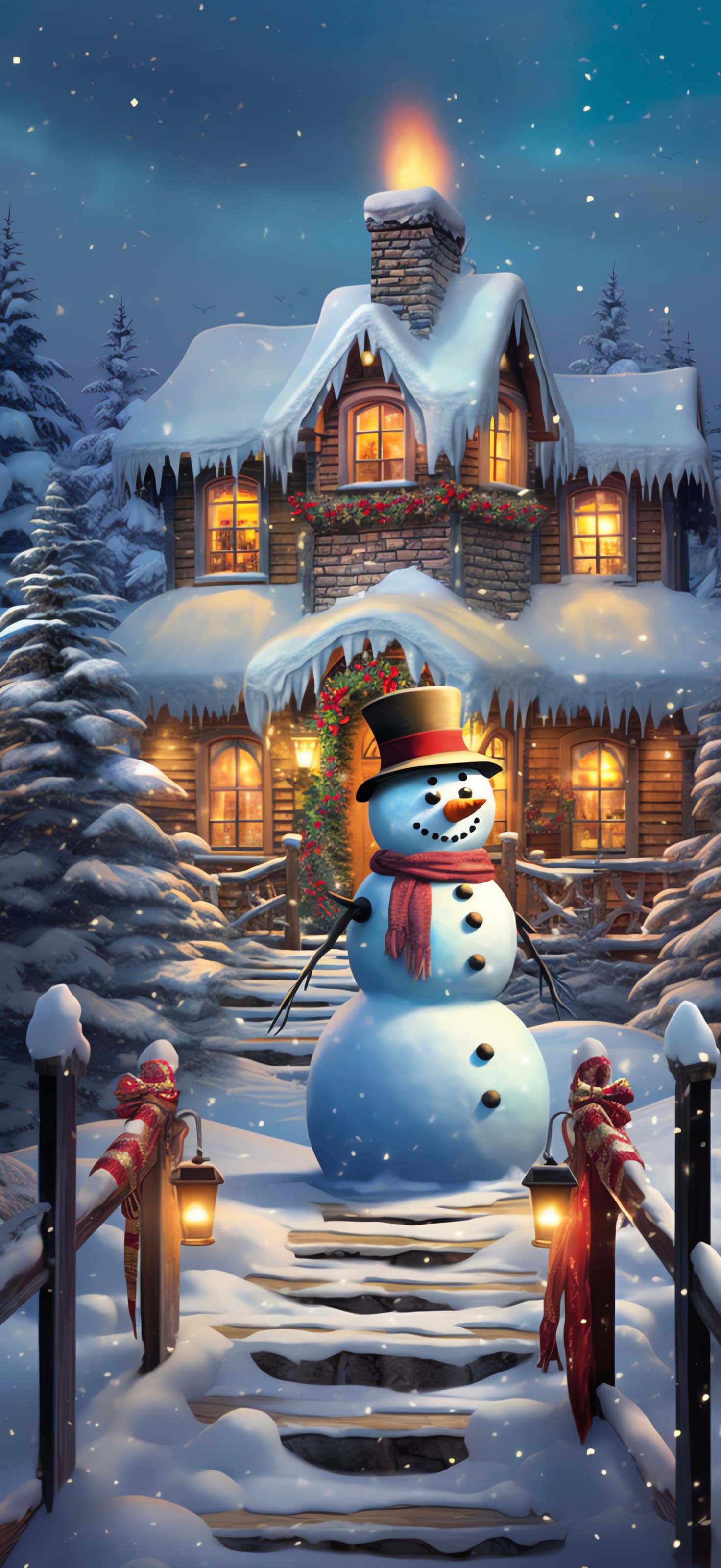 Snowman Christmas Scene - Pro phone wallpaper