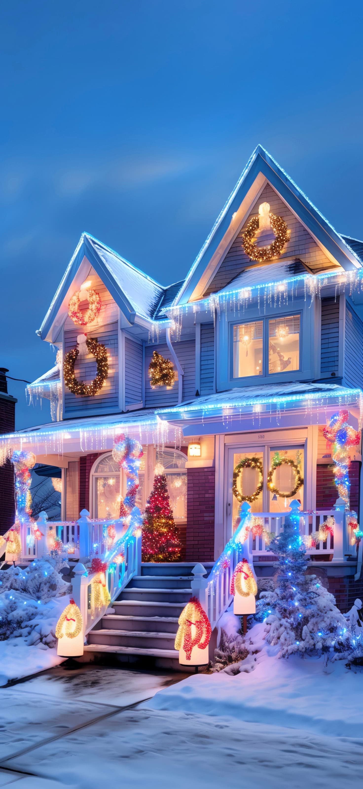 Christmas Decorated House - Pro phone wallpaper