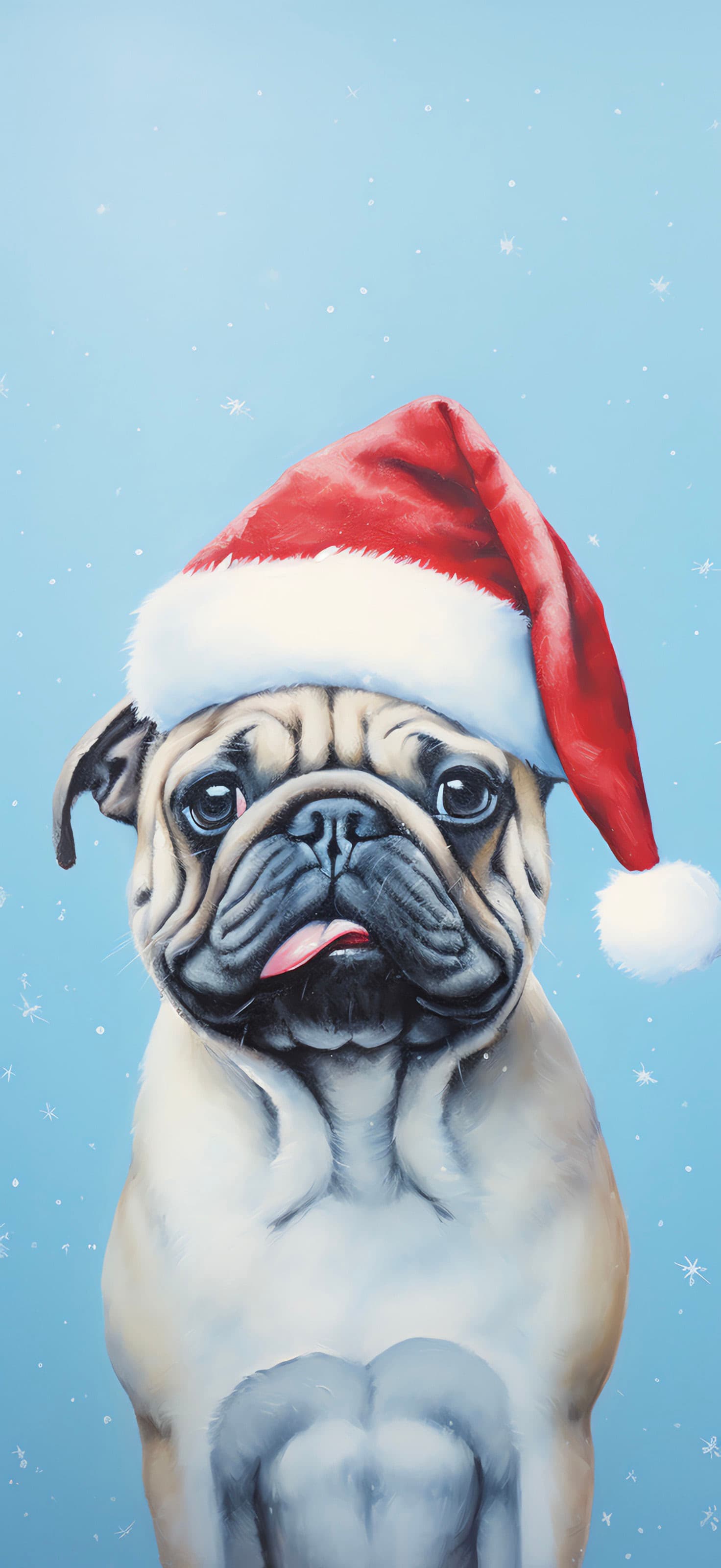 Christmas Pug Portrait - Pro phone wallpaper